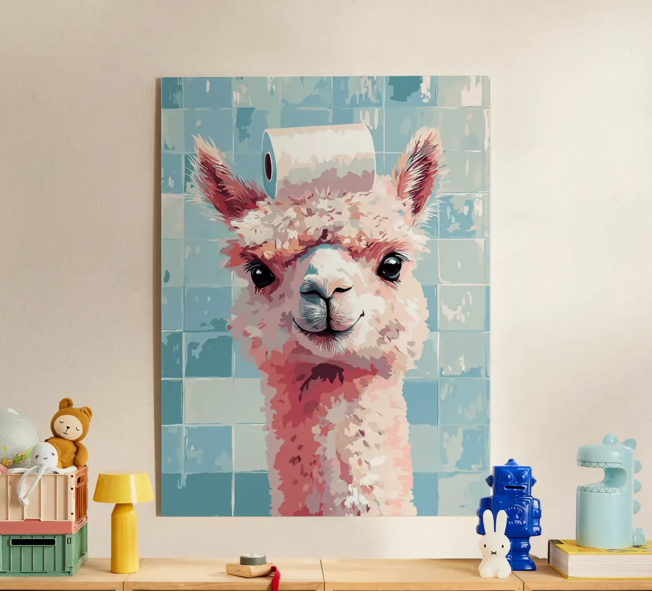 Lama con carta igienica in testa plexiglass da Sabine Klein
