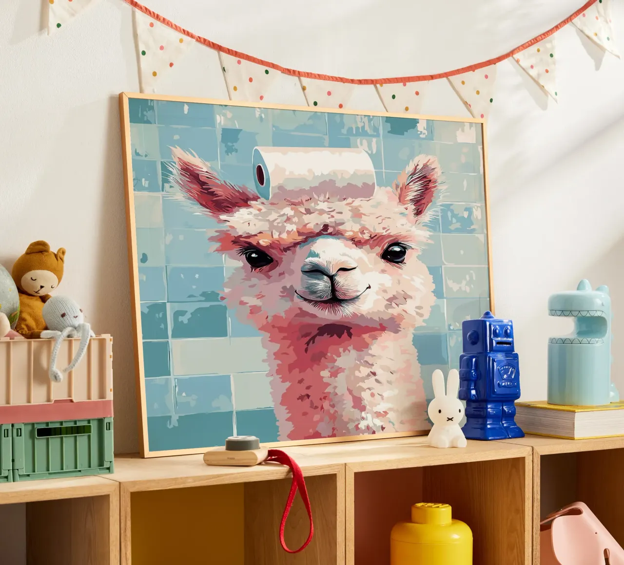 Lama con carta igienica in testa poster da Sabine Klein