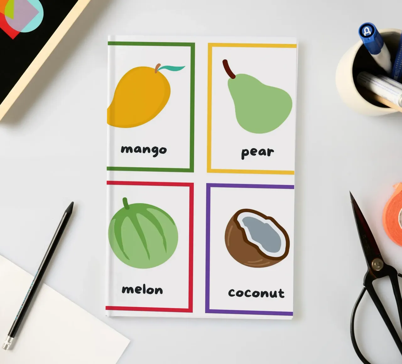 Fruit Flashcards_ Mango, Pear, Melon, Coconut notebook by Sabine Klein