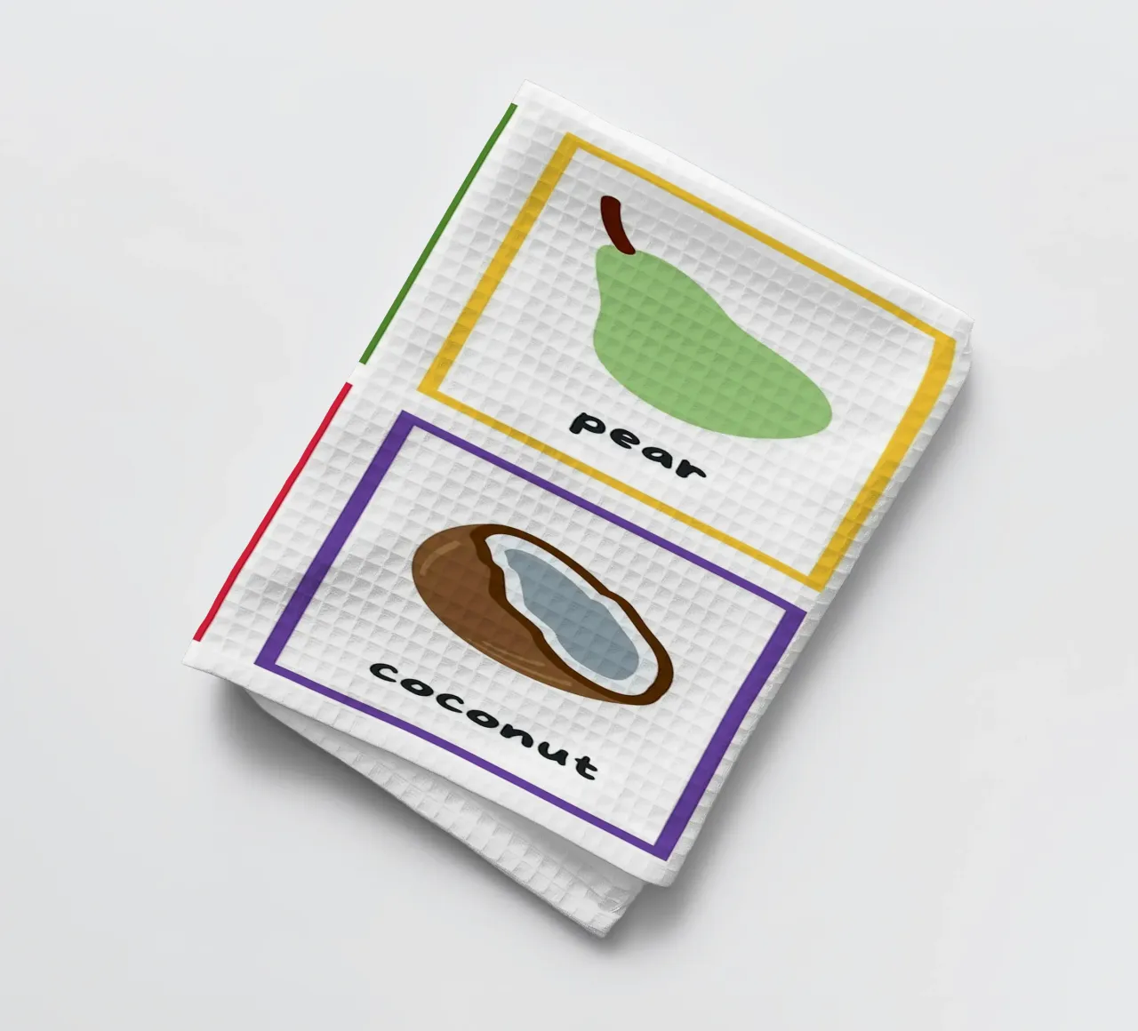 Flashcards sulla frutta_ Mango, pera, melone, noce di cocco canovaccio da cucina da Sabine Klein