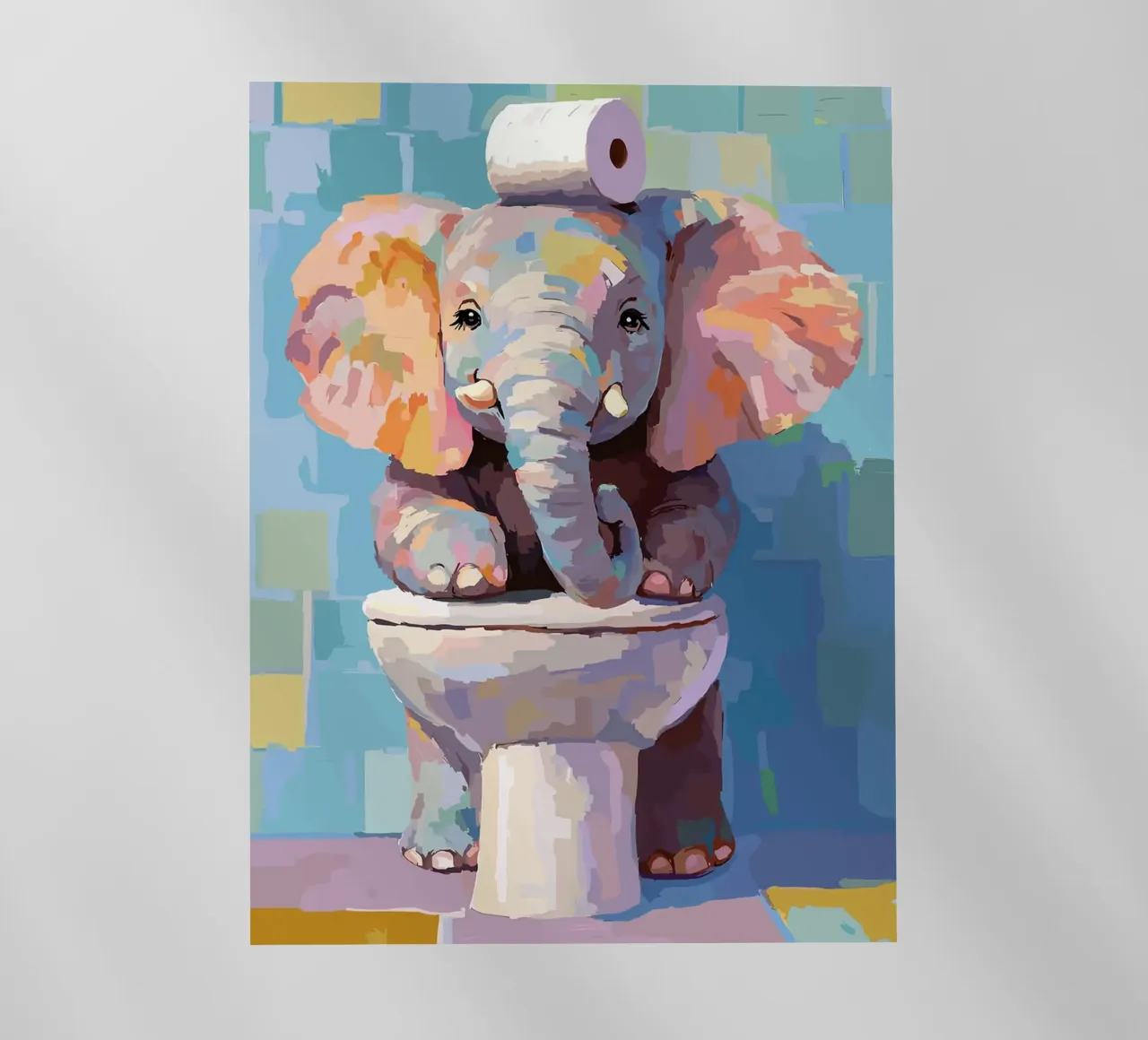 Elefante sul wc con carta igienica pellicola backlit da Sabine Klein