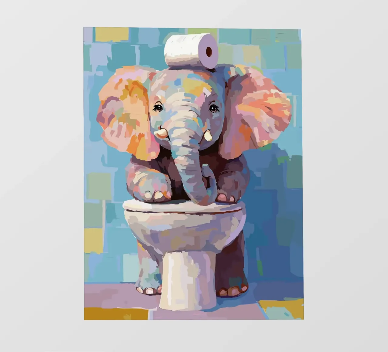 Elefante sul wc con carta igienica pellicola backlit da Sabine Klein