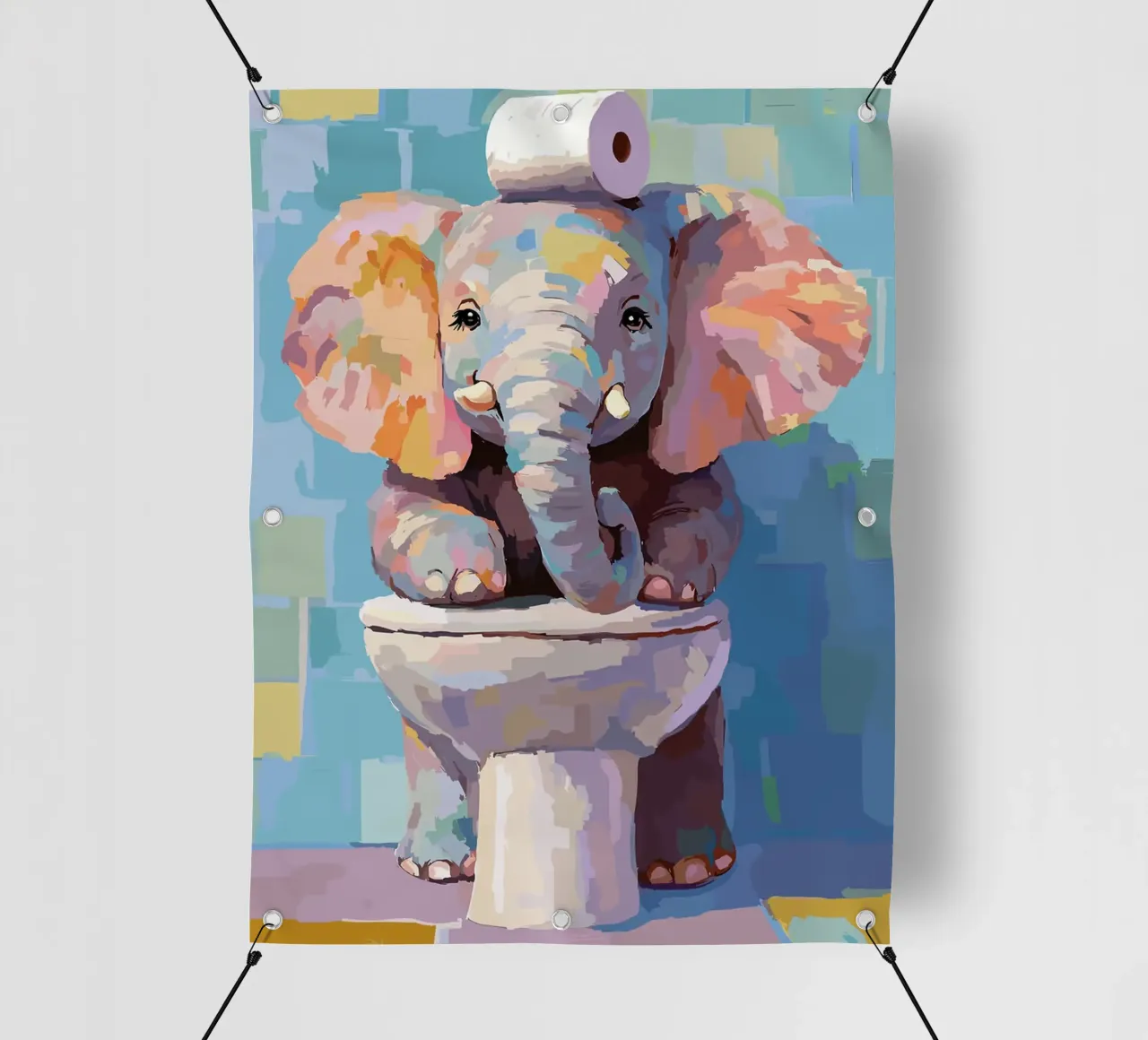 Elefante sul wc con carta igienica telo in pvc da Sabine Klein