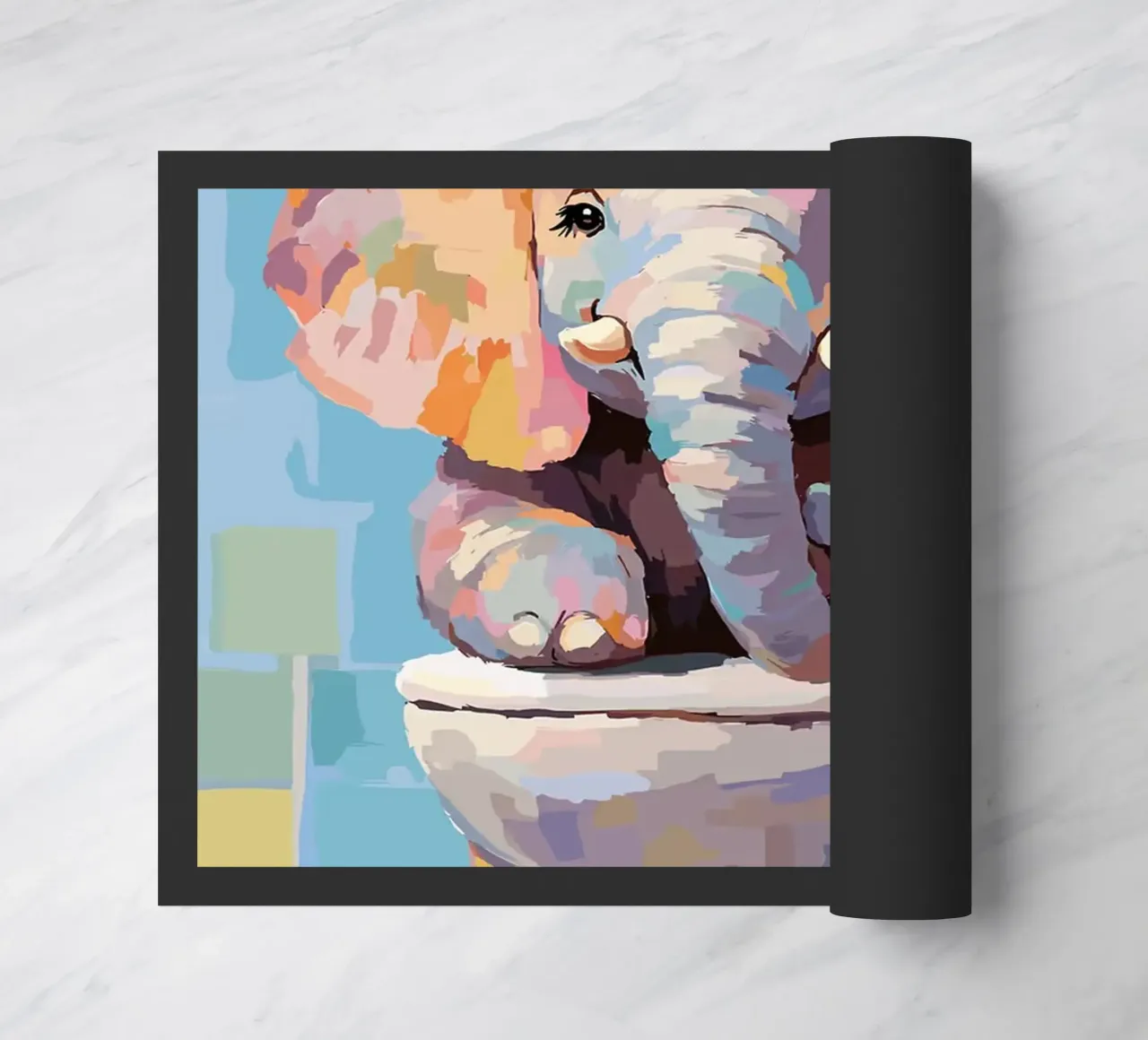 Elefante sul wc con carta igienica zerbino da Sabine Klein