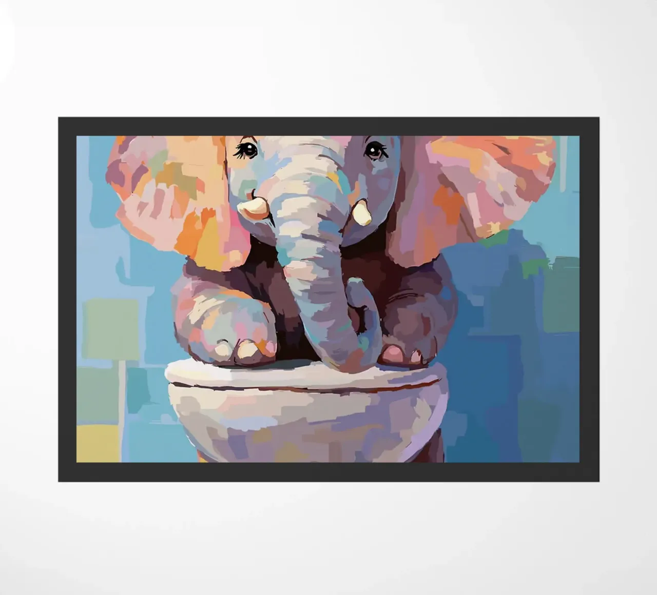 Elefante sul wc con carta igienica zerbino da Sabine Klein