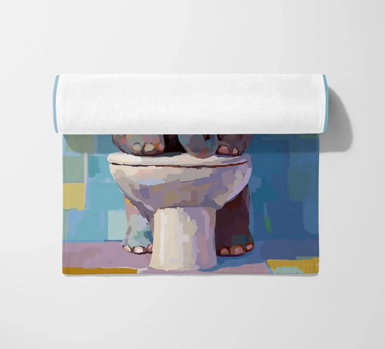 Elefante sul wc con carta igienica telo mare da Sabine Klein