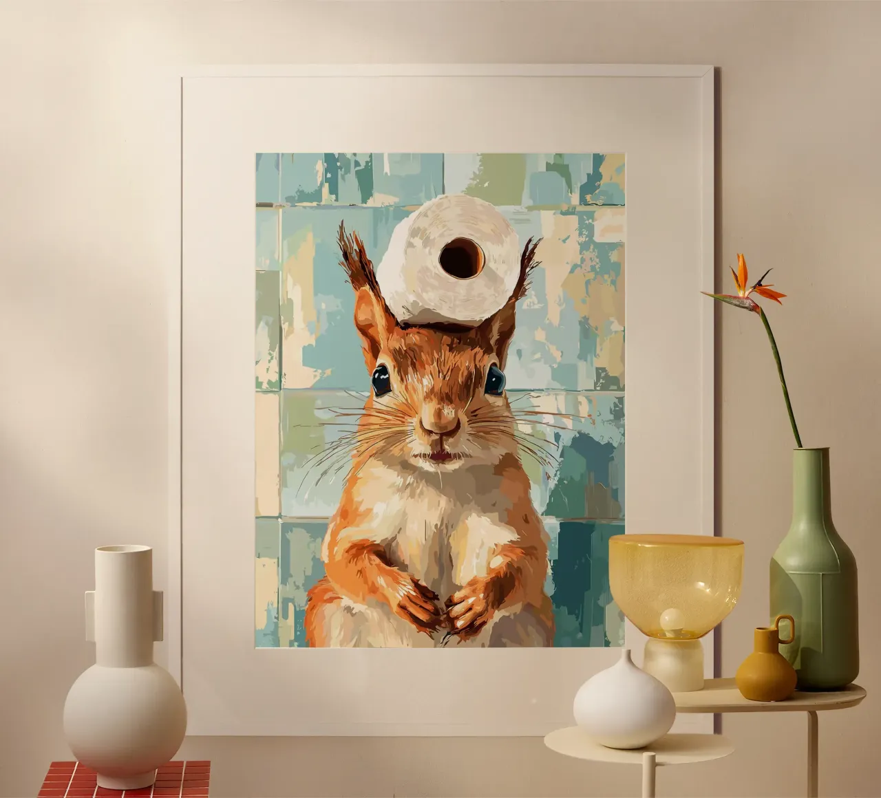 Eekhoorn met wc-hoed poster van Sabine Klein