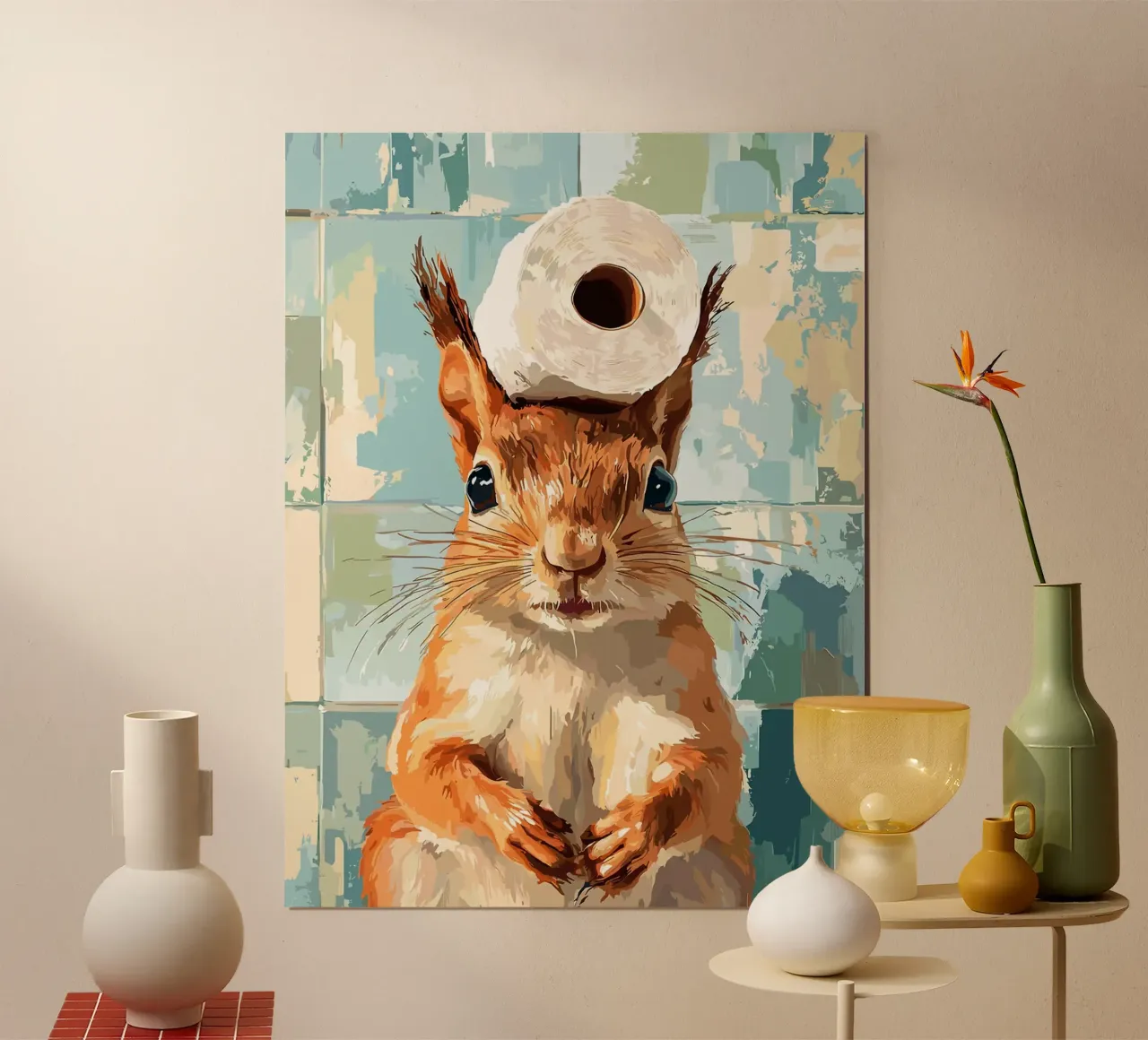 Eekhoorn met wc-hoed poster van Sabine Klein