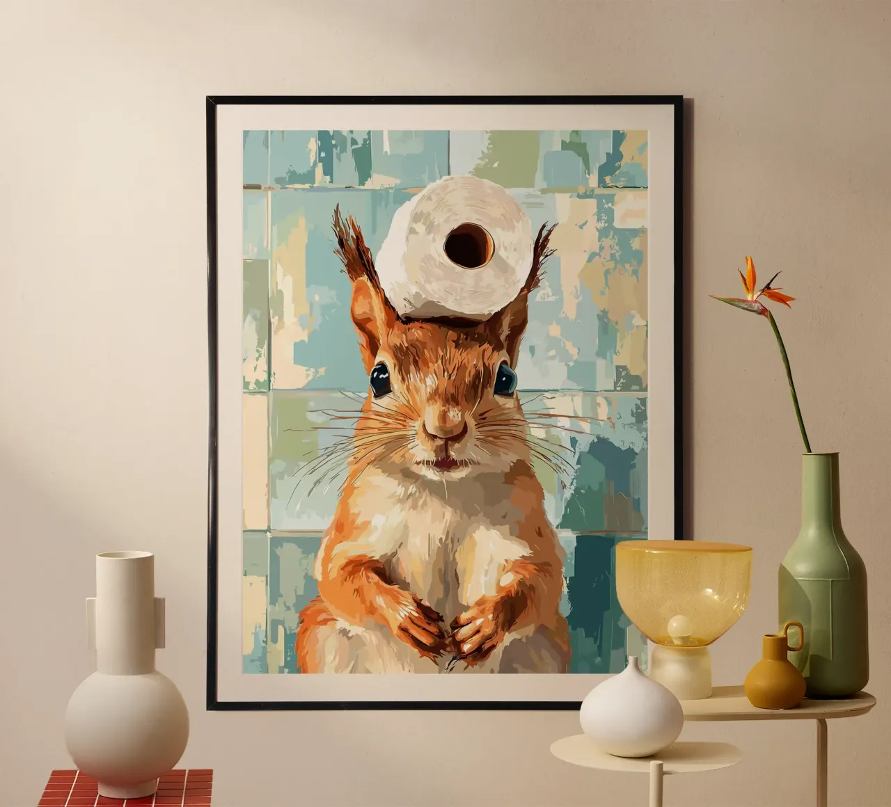 Eekhoorn met wc-hoed poster van Sabine Klein