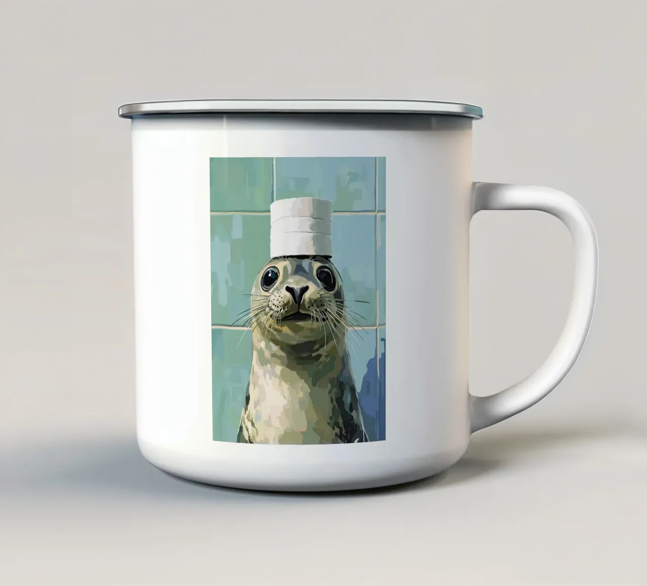 Sigillo con cappello di carta igienica tazza in smalto da Sabine Klein