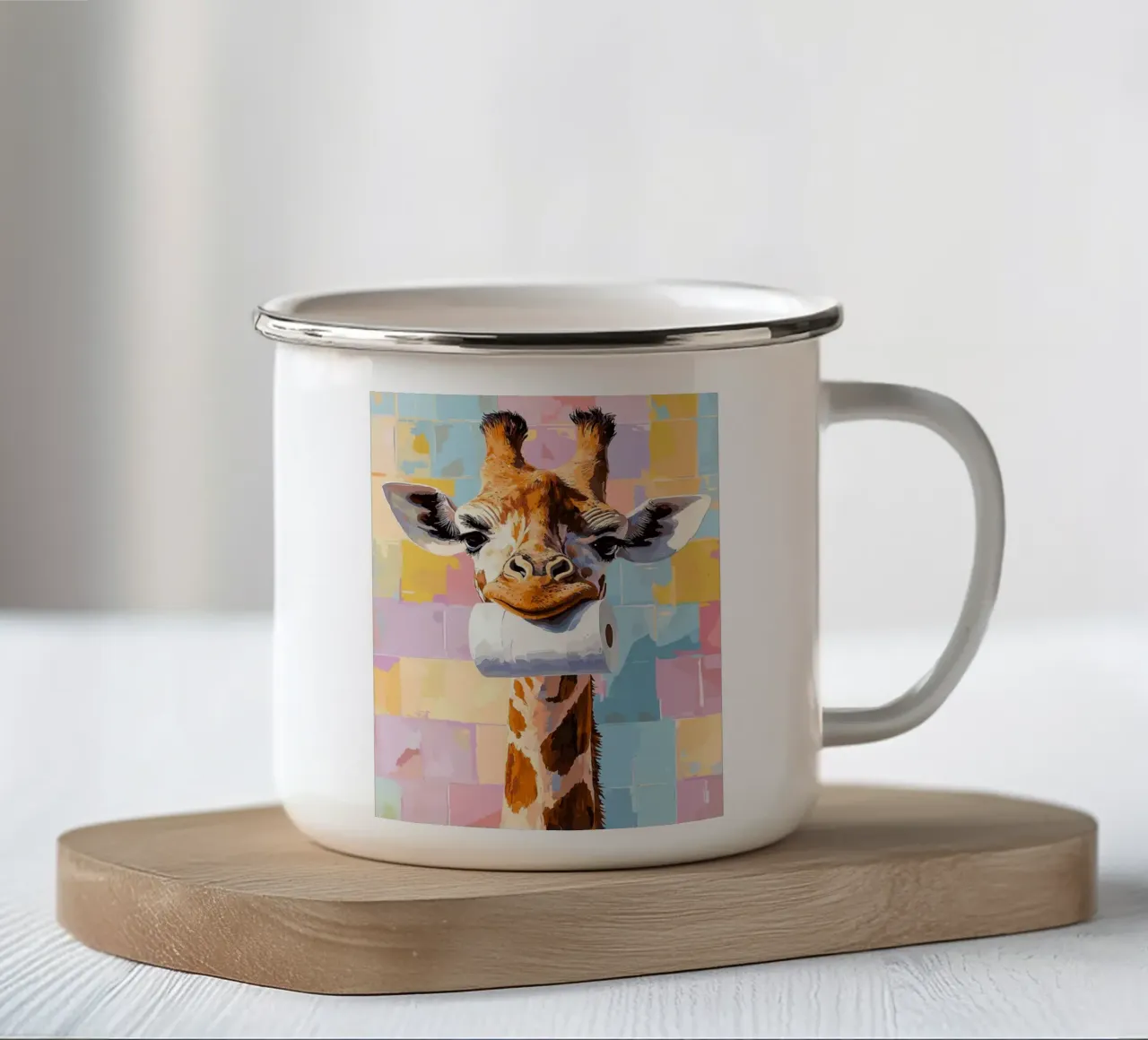 Giraffa con rotolo di carta igienica tazza in smalto da Sabine Klein