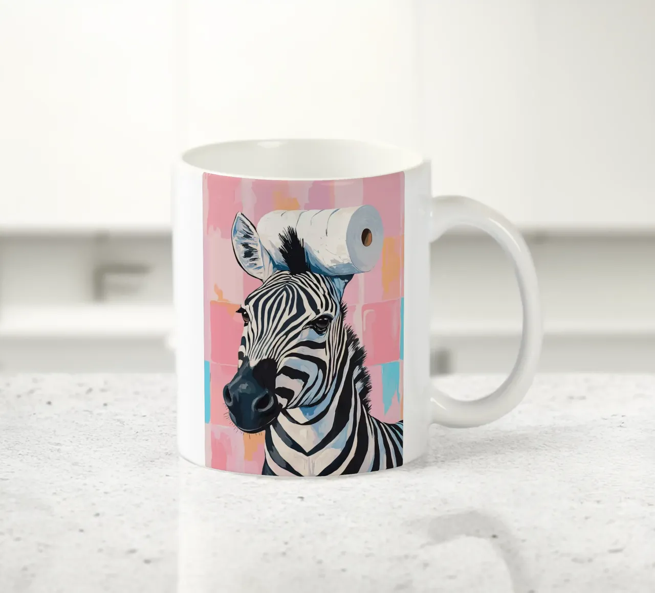 Zebra met wc-hoed keramische mok van Sabine Klein