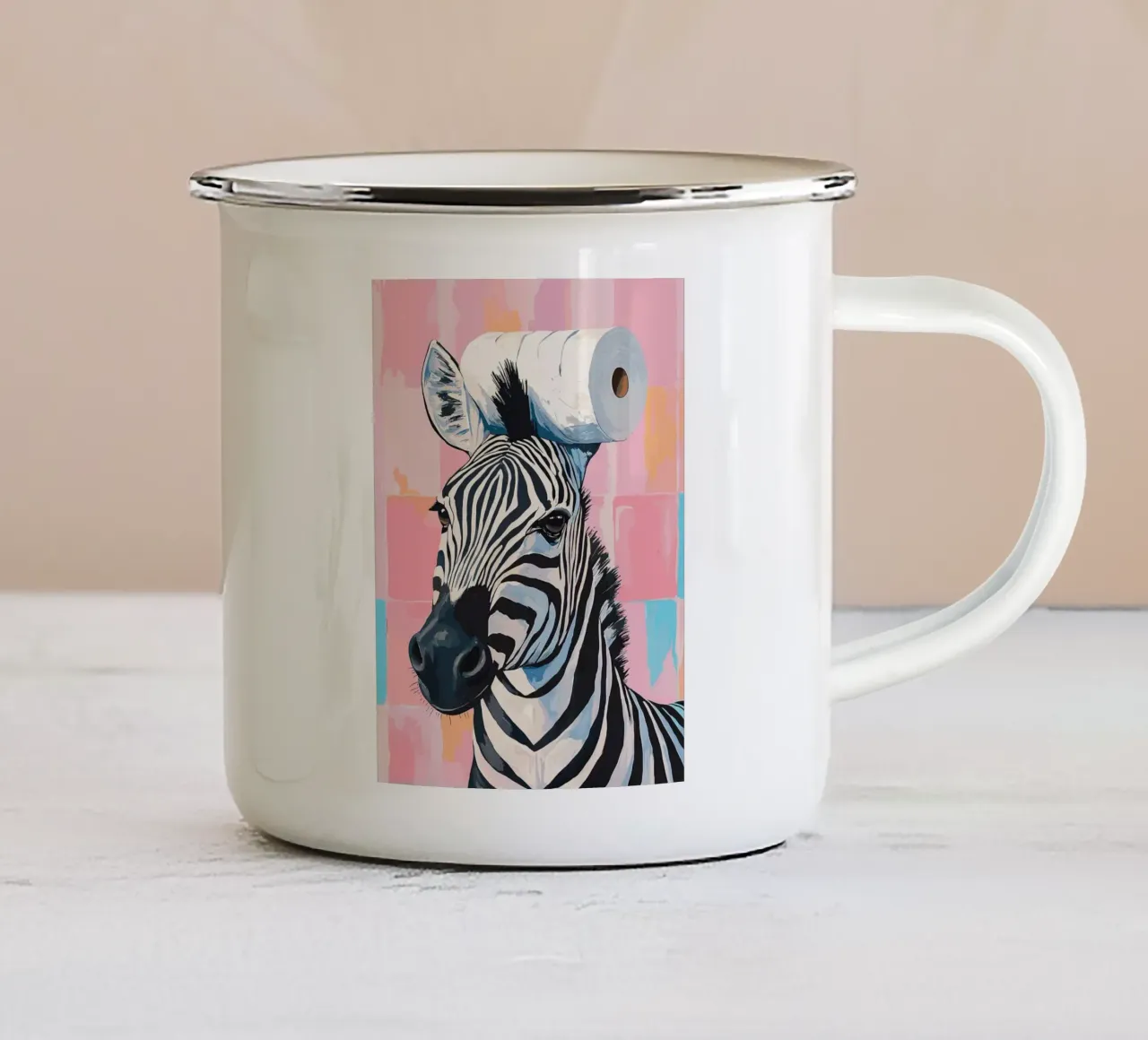 Zebra con cappello di carta igienica tazza in smalto da Sabine Klein