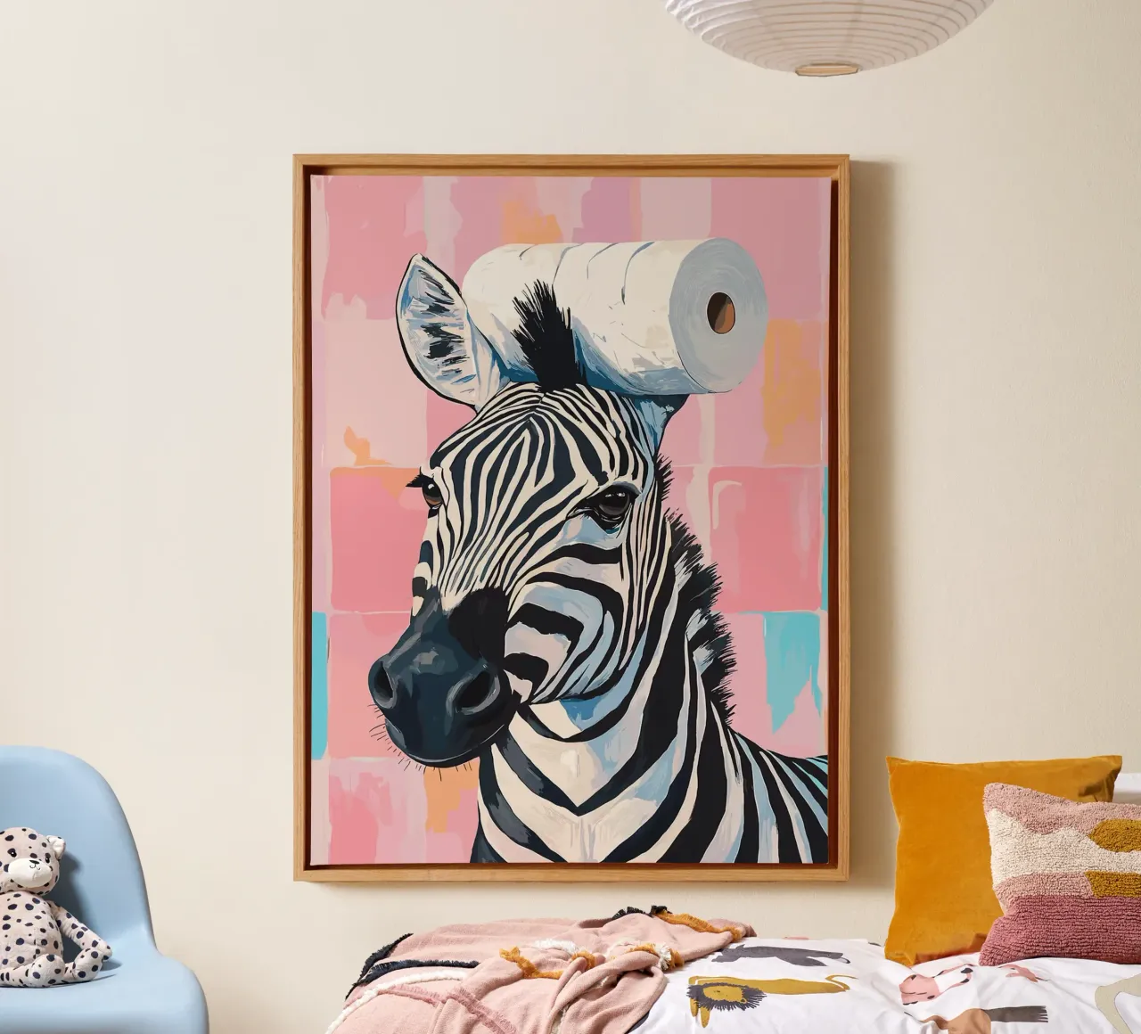 Zebra met wc-hoed canvas met Baklijst van Sabine Klein