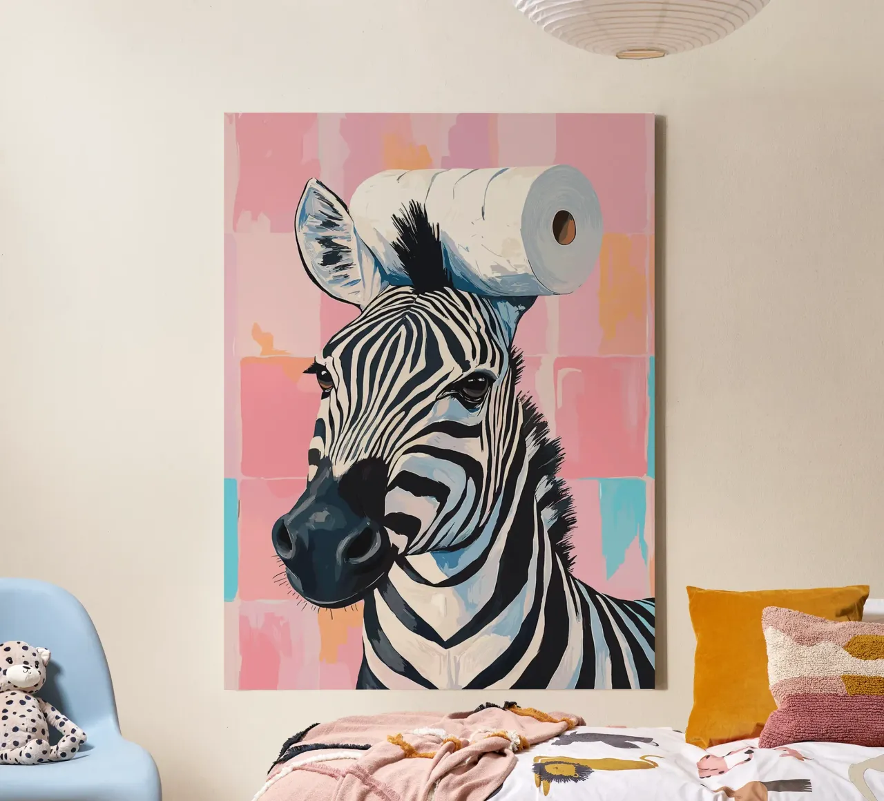 Zebra met wc-hoed canvas met Baklijst van Sabine Klein
