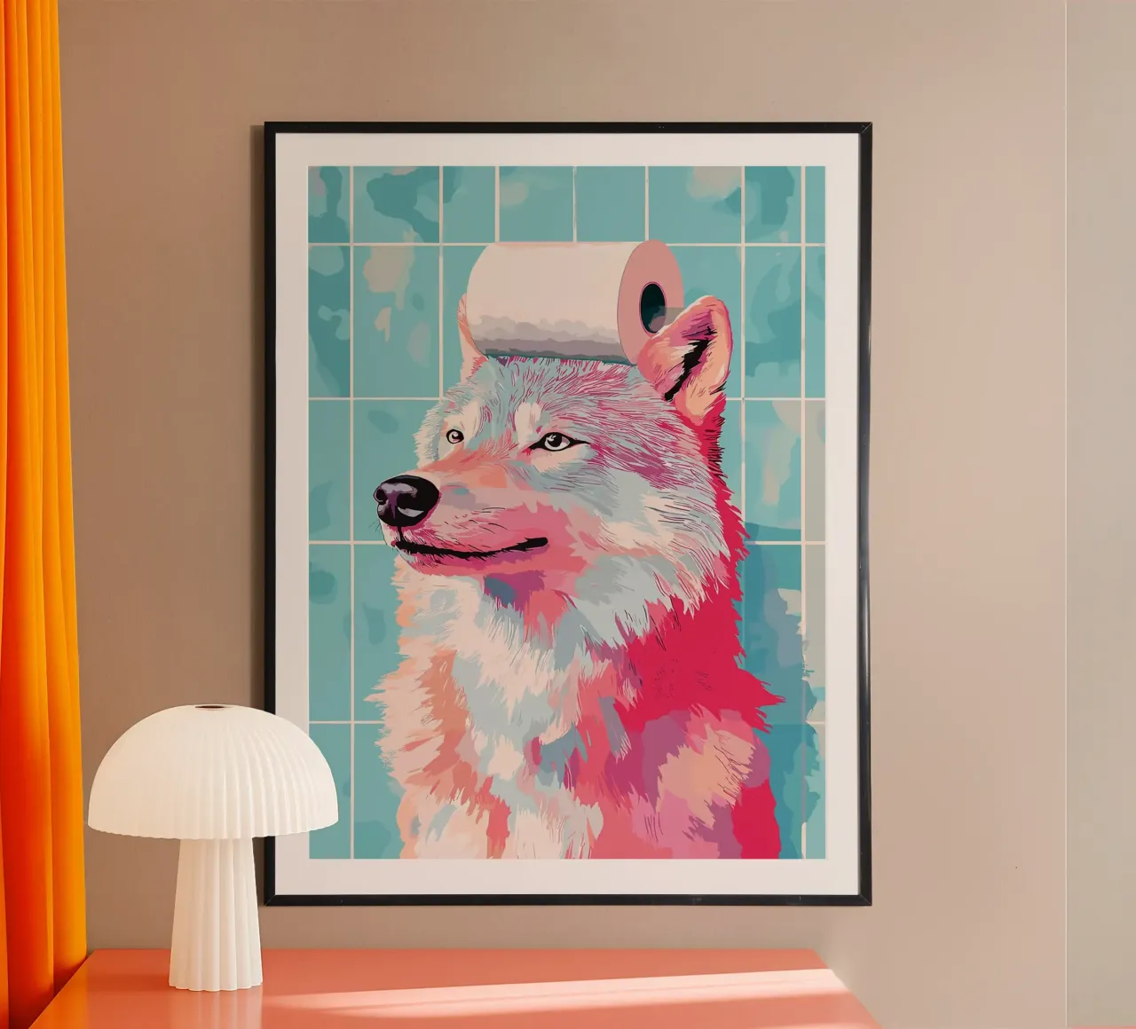 Lupo con carta igienica in testa poster da Sabine Klein