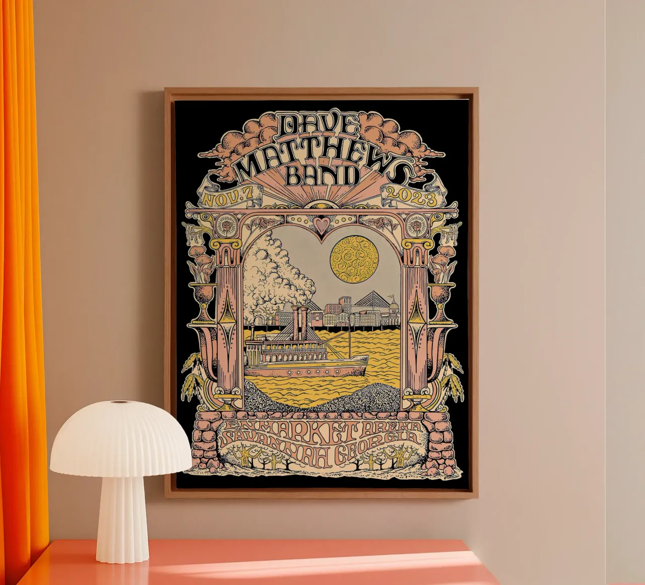 WPP DMB Show Poster Savannah-Dave Matthews Bandart canvas met Baklijst van andrea boceli