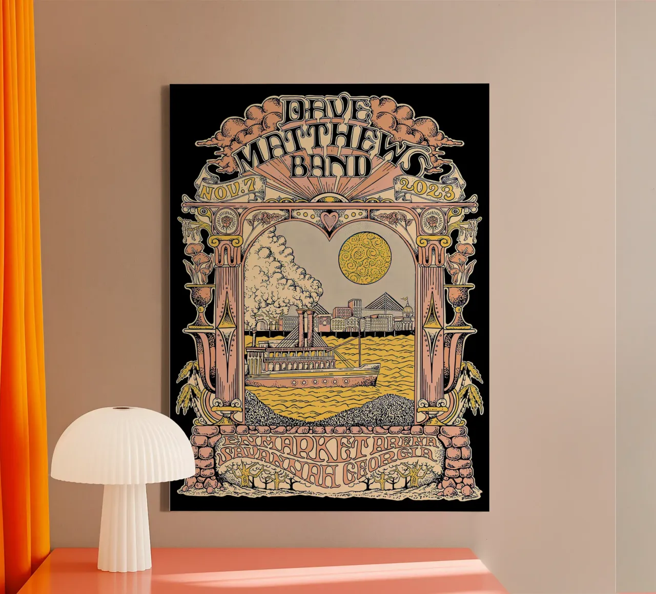 WPP DMB Show Poster Savannah-Dave Matthews Bandart canvas met Baklijst van andrea boceli