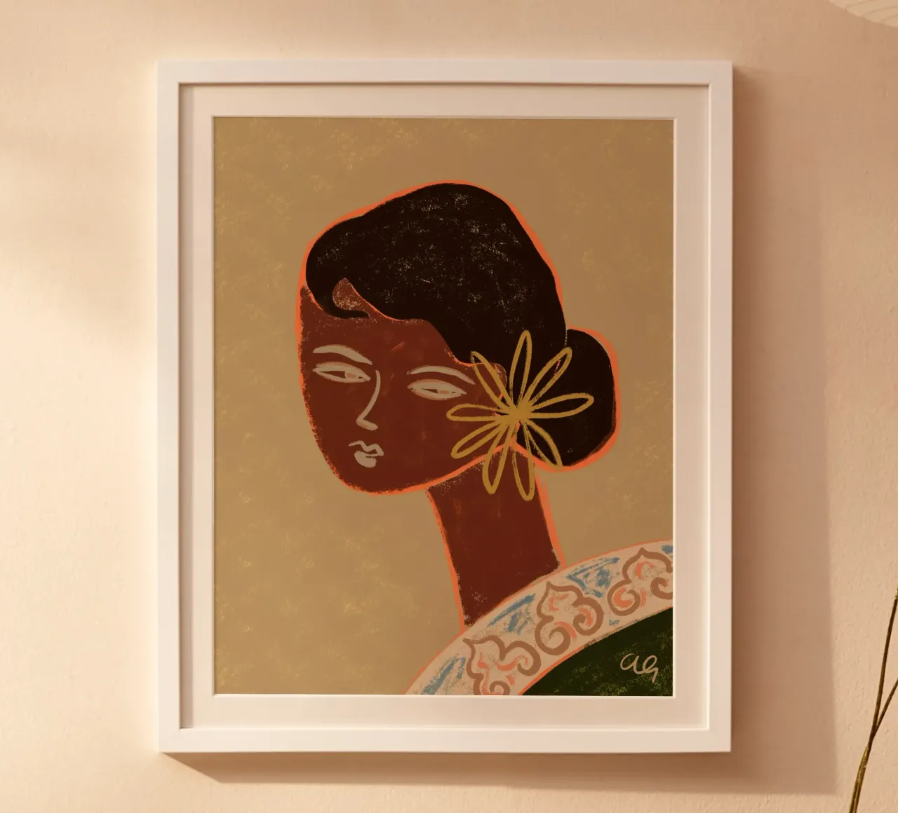The Lady In Green poster con telaio in alluminio da Arty Guava