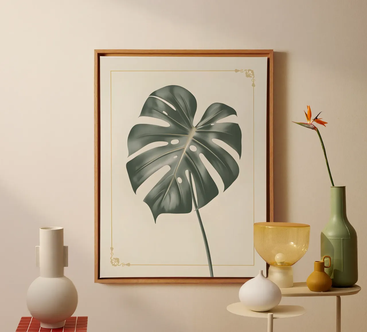 Monstera dagli accenti dorati tela con Cornice a cassetta da The Green Room