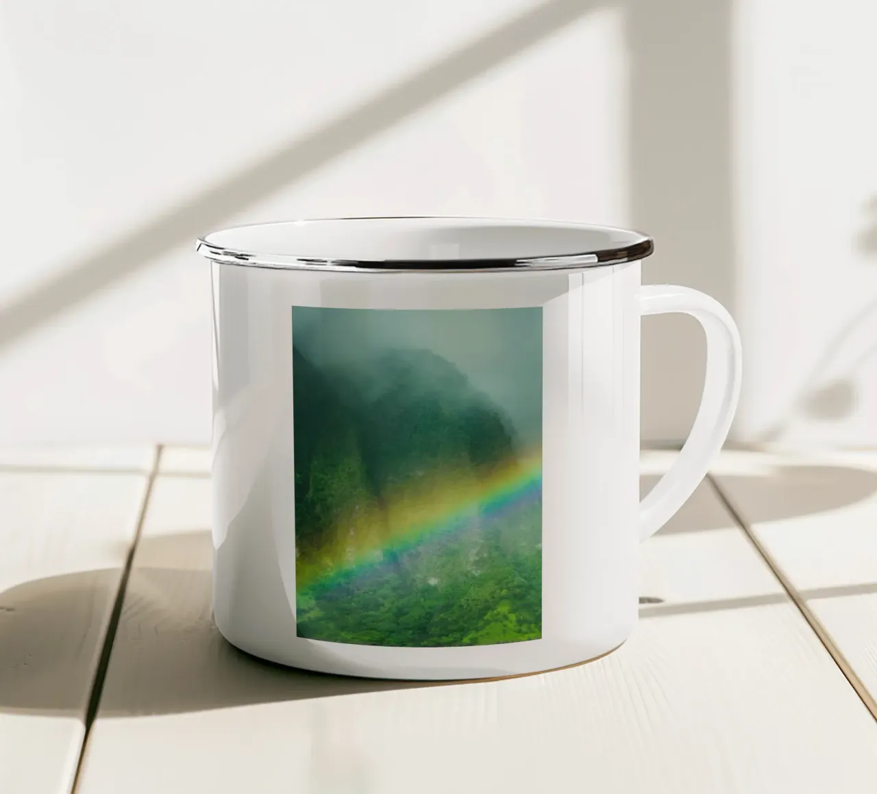 rainbow across the mountain tazza in smalto da mip of map