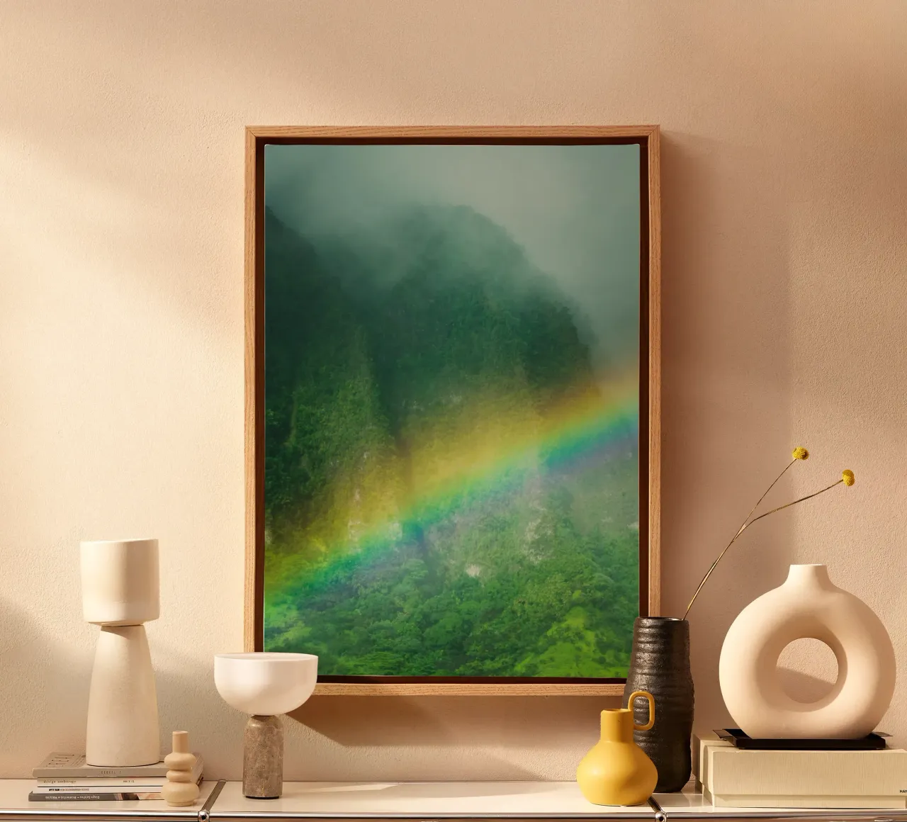 rainbow across the mountain tela con Cornice a cassetta da mip of map