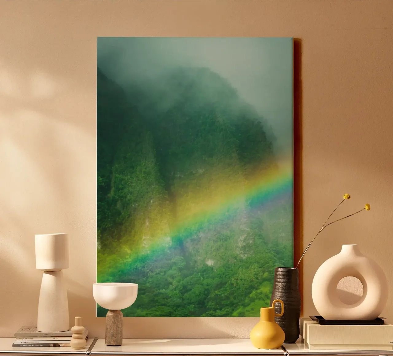rainbow across the mountain tela con Cornice a cassetta da mip of map