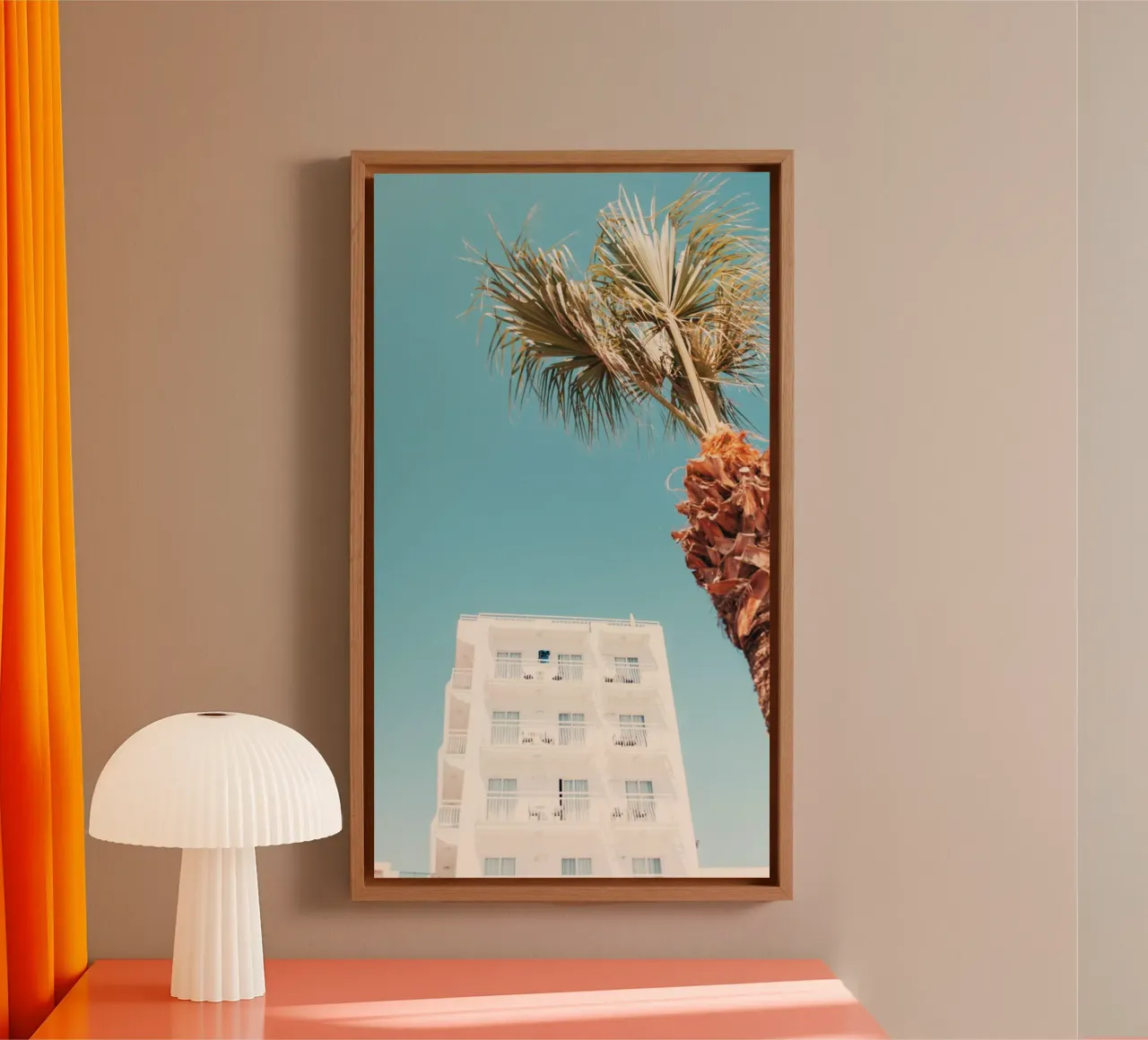 building with palm canvas with Floater frame by mip of map