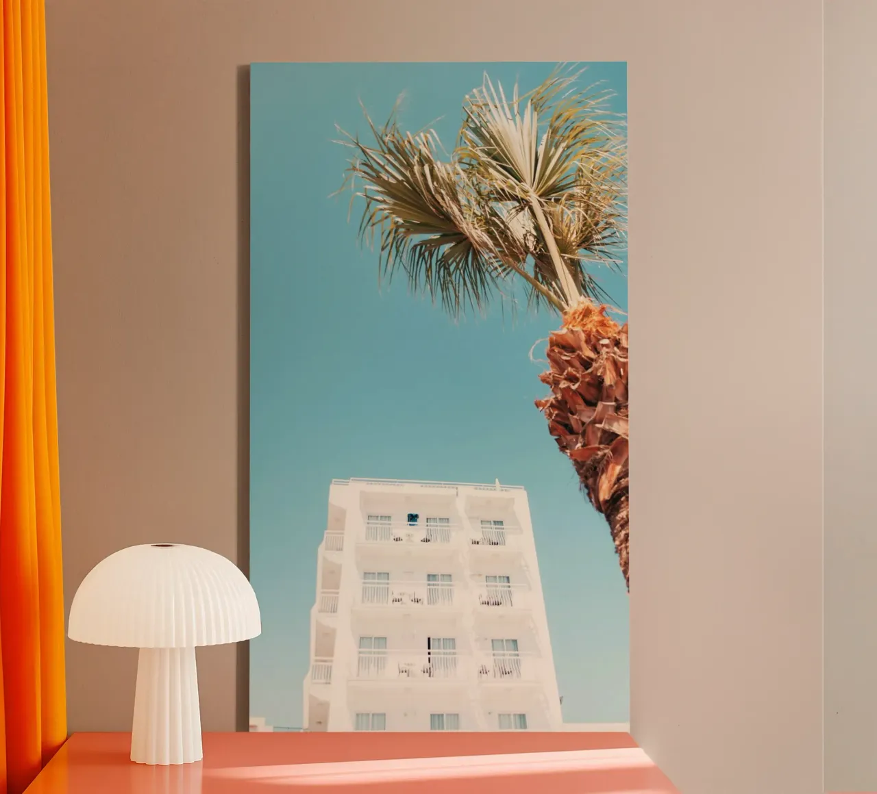 building with palm canvas with Floater frame by mip of map