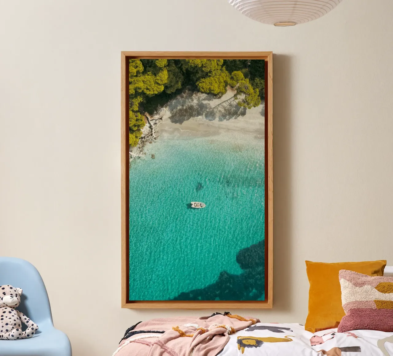 beach and the boat canvas with Floater frame by mip of map