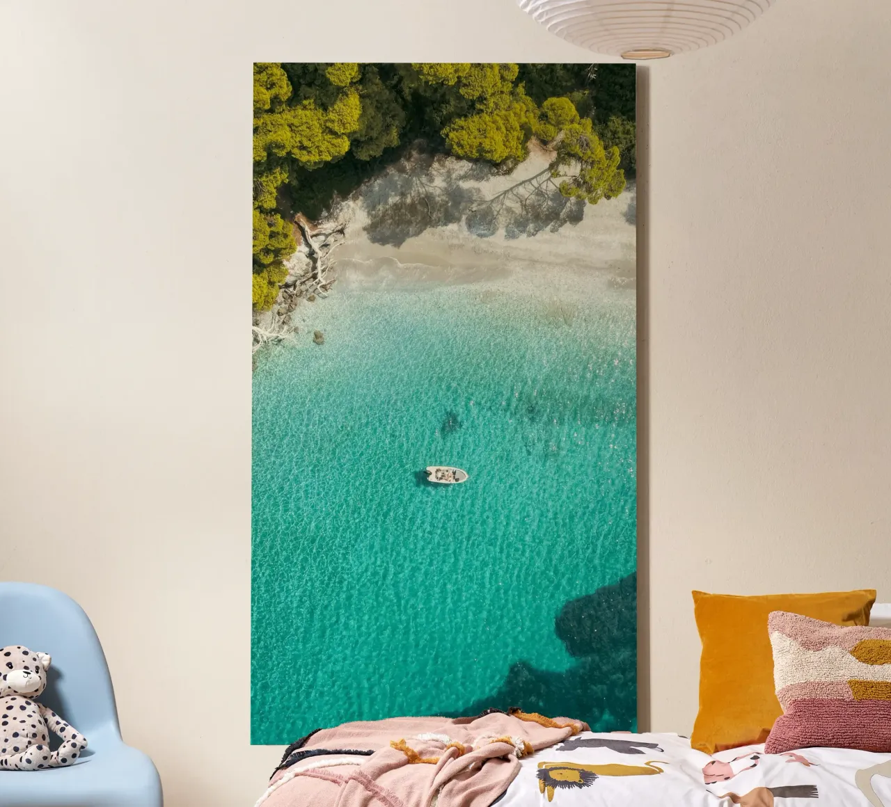 beach and the boat canvas with Floater frame by mip of map