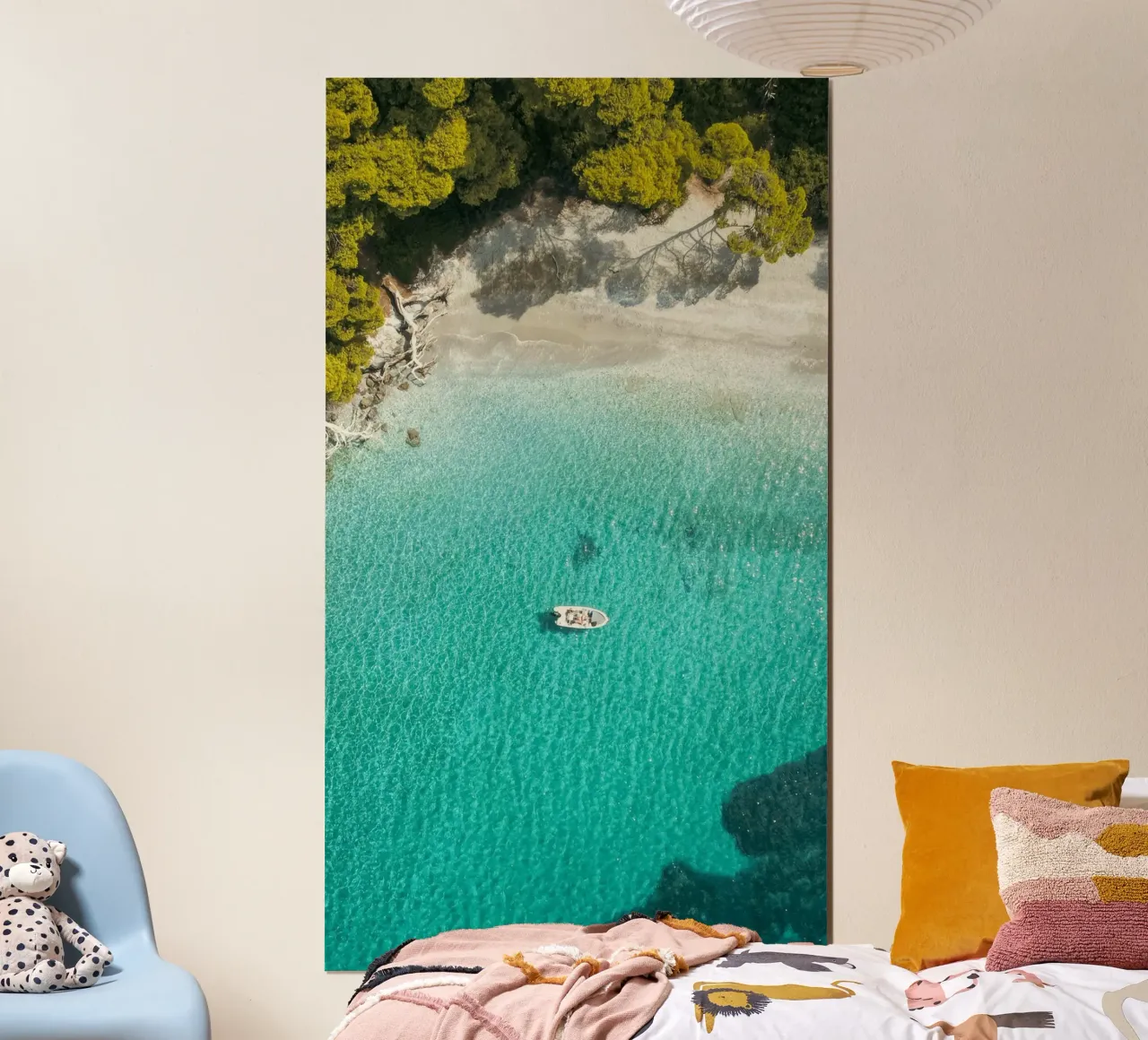 beach and the boat poster con telaio in plastica da mip of map