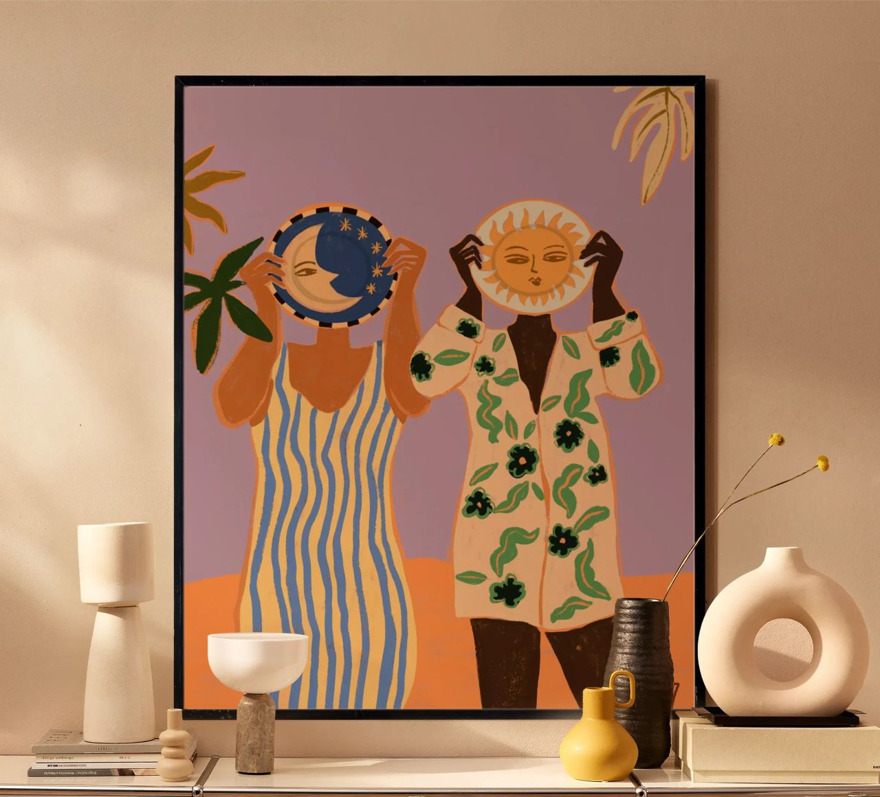 Sun & Moon poster con marco de madera de Arty Guava