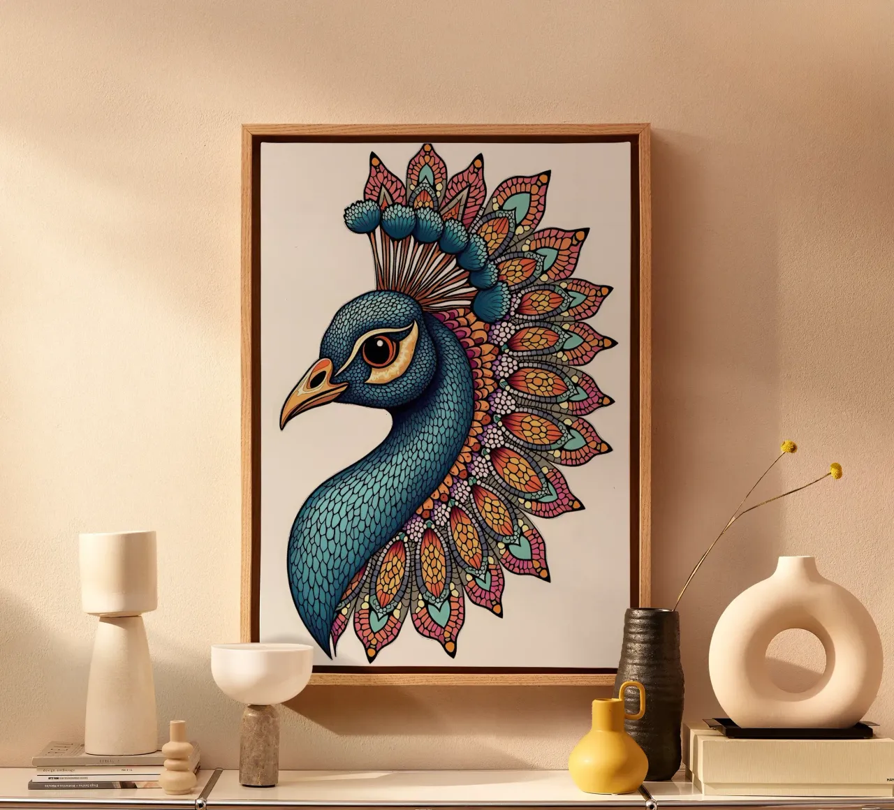 Pavo Bird canvas with Floater frame by posterindo