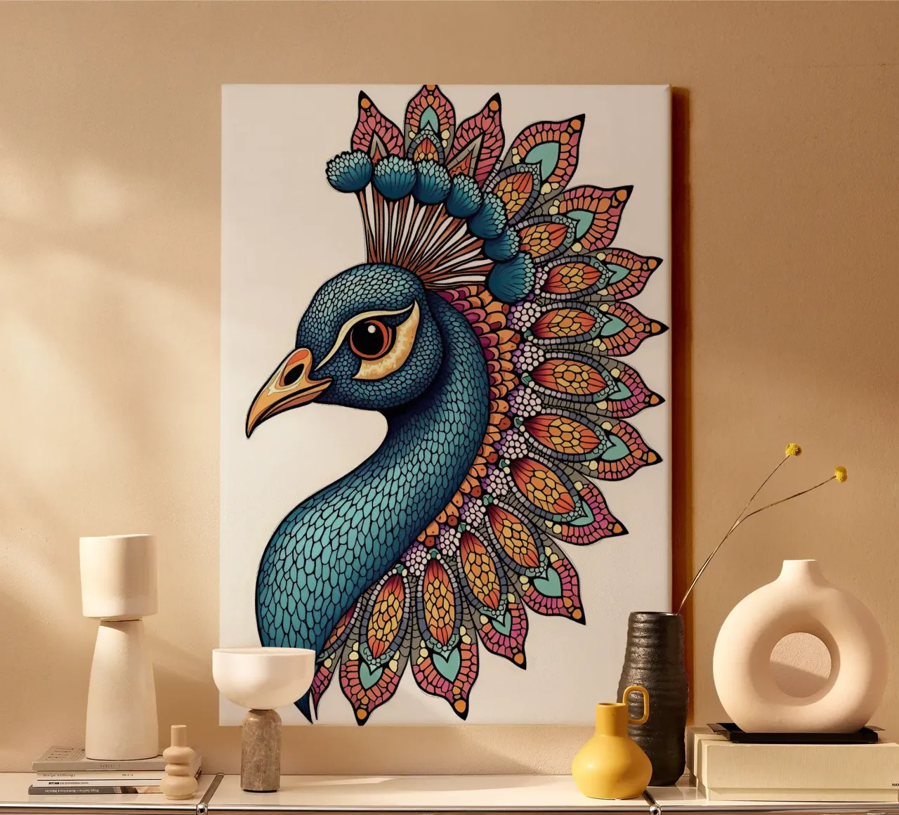 Pavo Bird canvas with Floater frame by posterindo