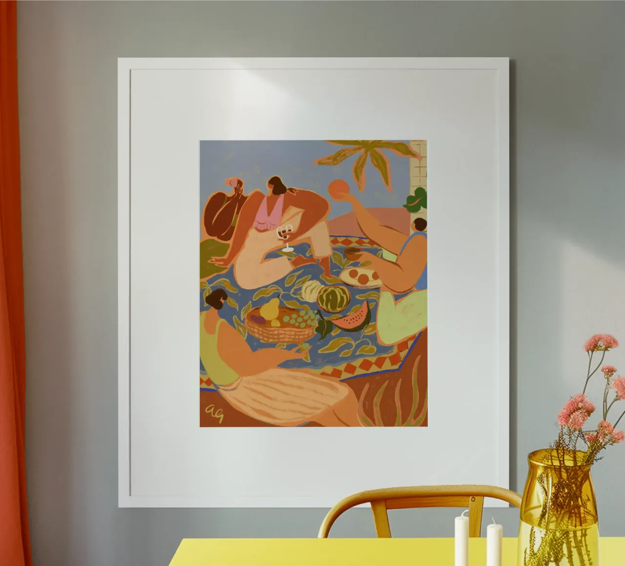 Summer Picnic poster con telaio in legno da Arty Guava