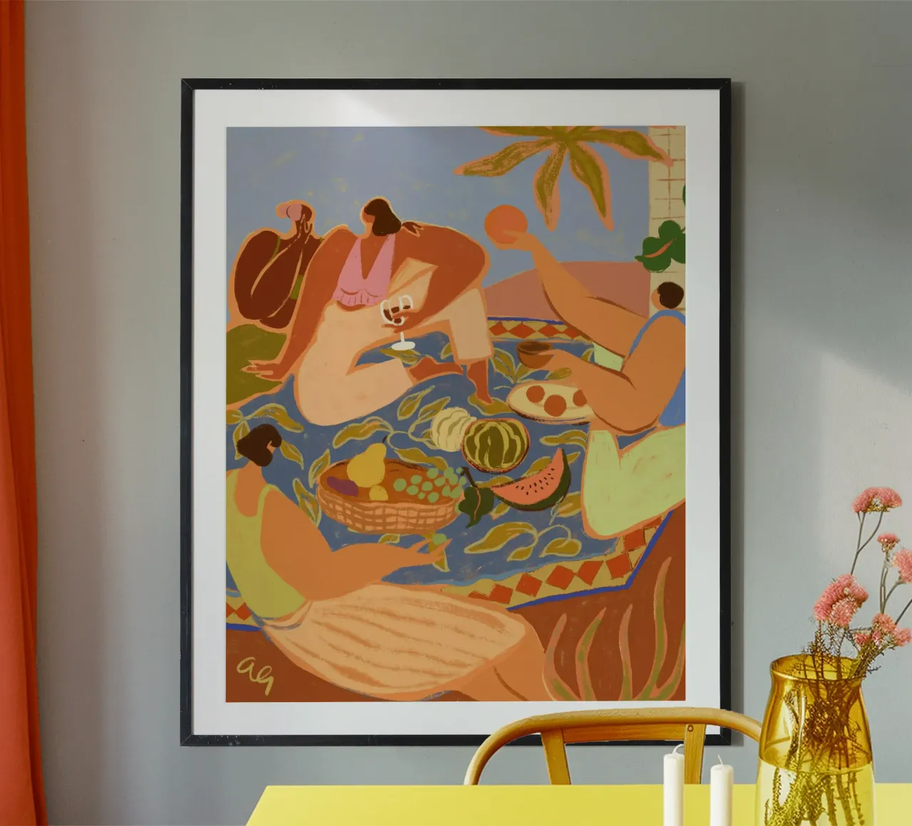 Summer Picnic poster con telaio in legno da Arty Guava