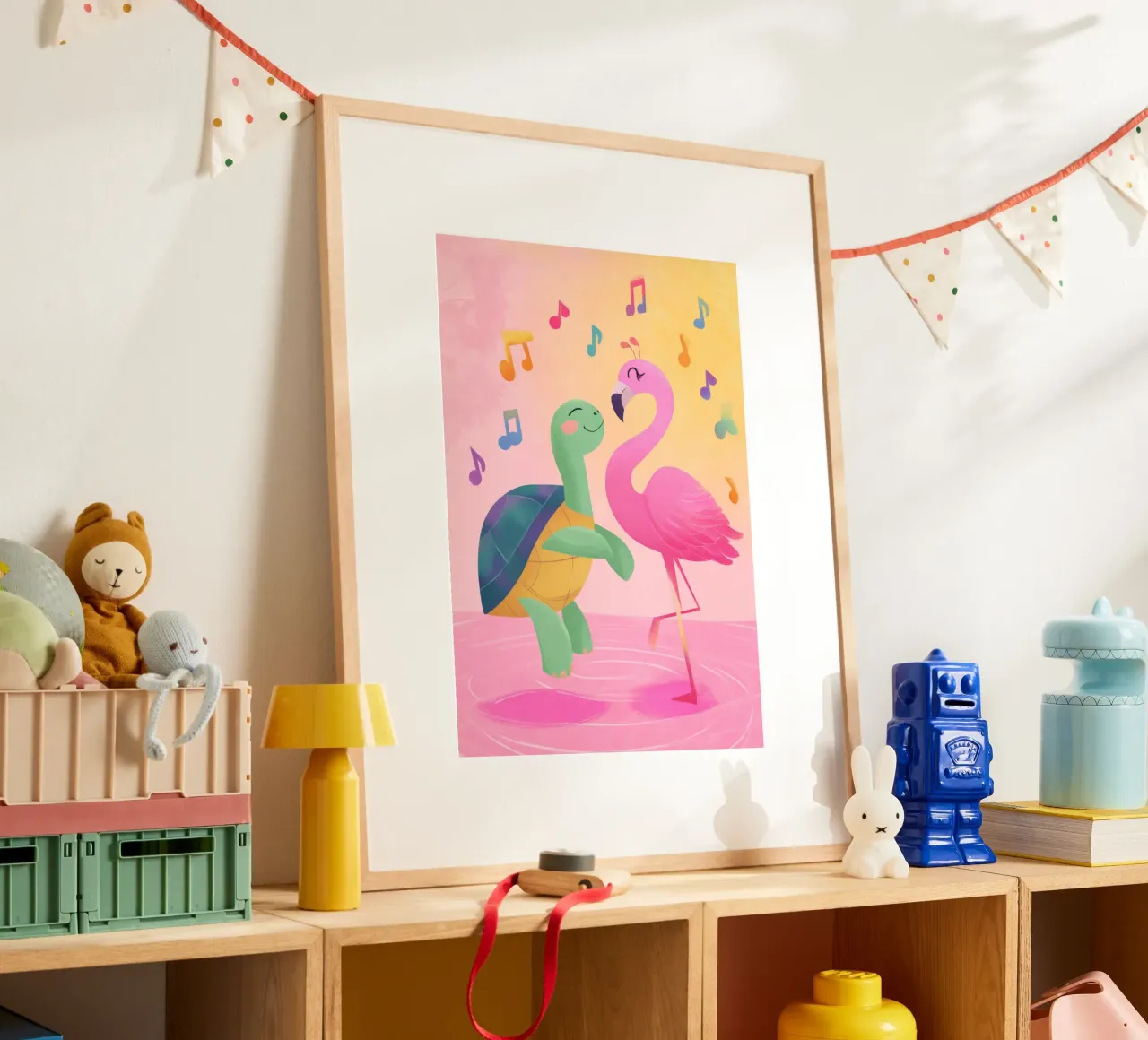 The Flamingo Tango poster con telaio in legno da Kiara