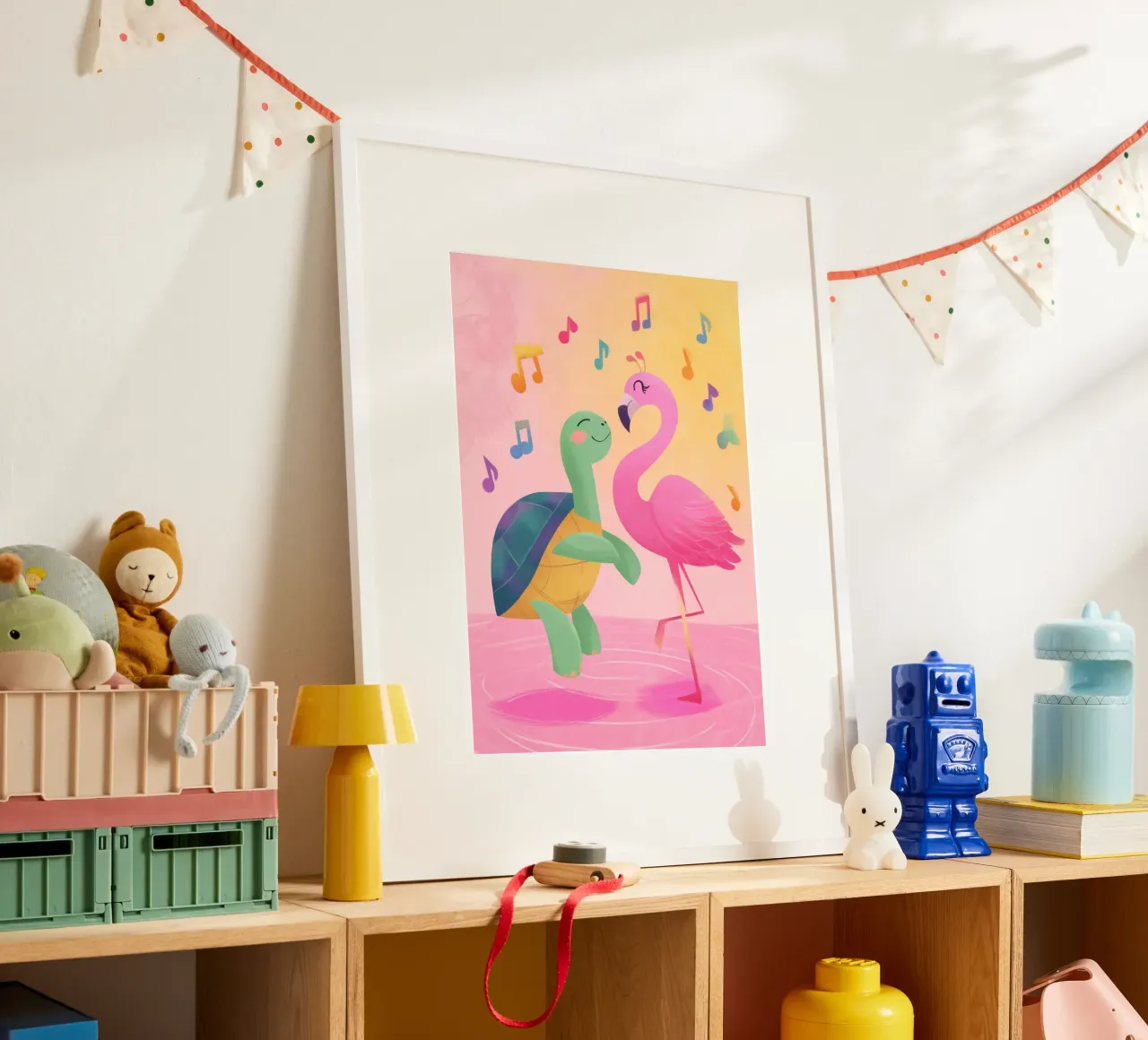 The Flamingo Tango poster con telaio in legno da Kiara