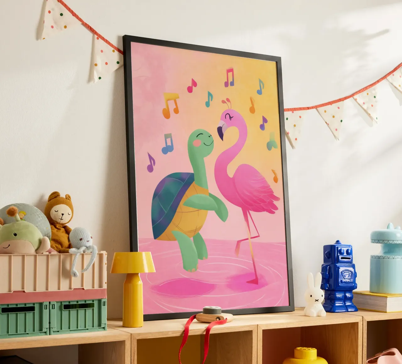 The Flamingo Tango poster con telaio in legno da Kiara