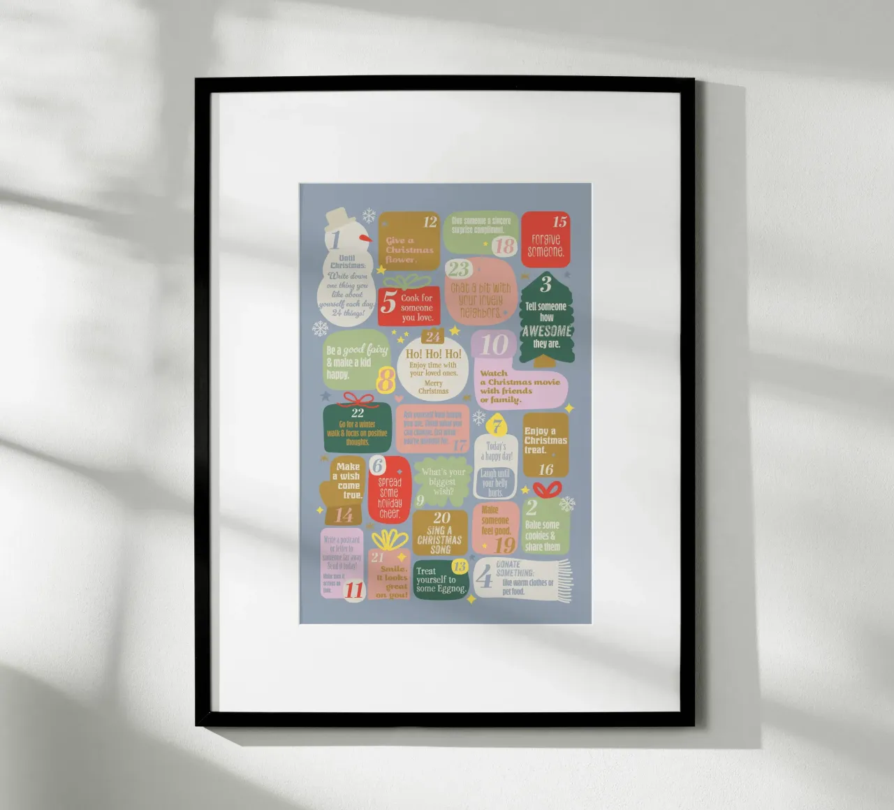 Advent calendar.  Positive vibes. English poster with aluminum frame by Fraysein Design