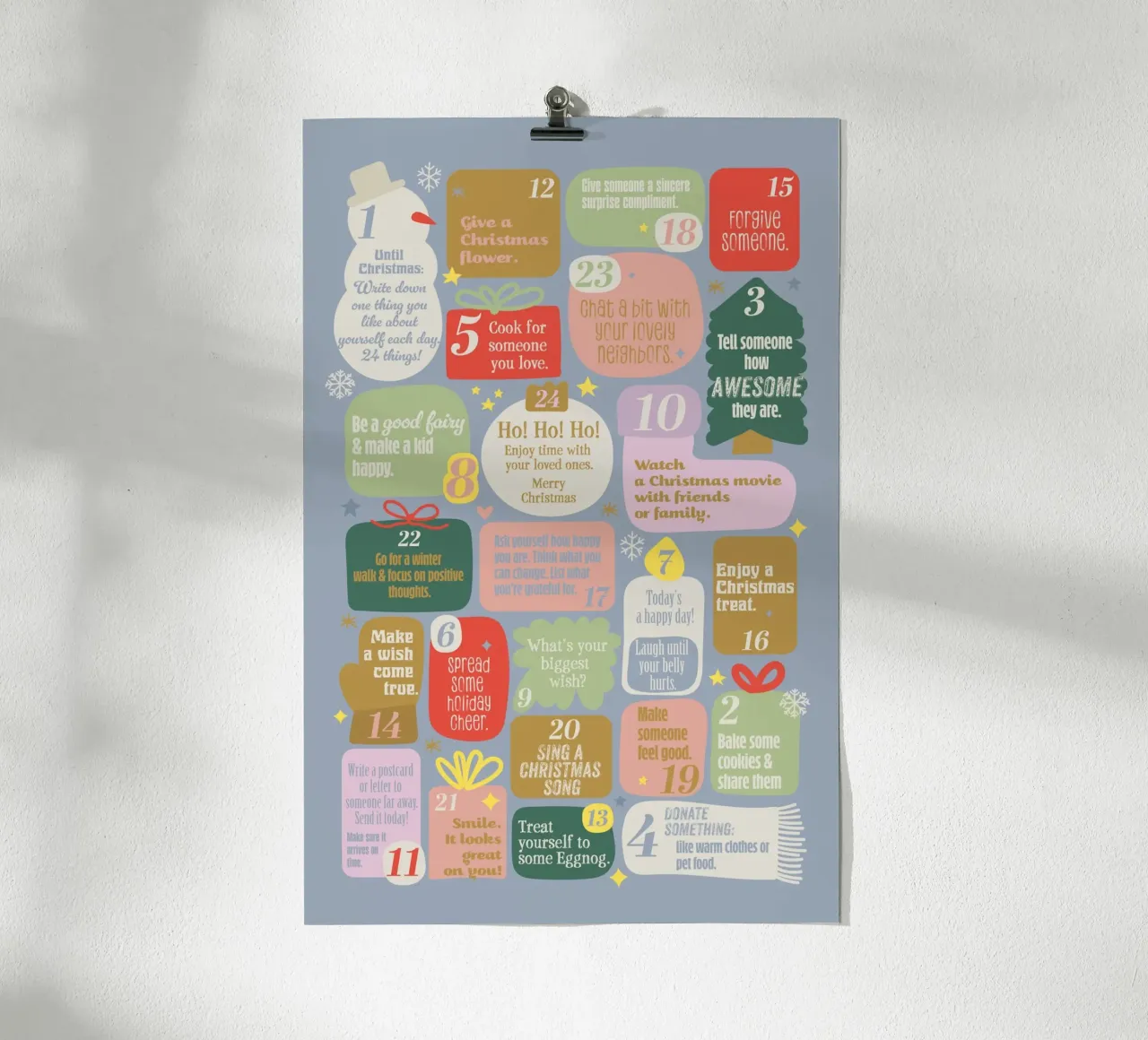 Advent calendar.  Positive vibes. English poster with aluminum frame by Fraysein Design