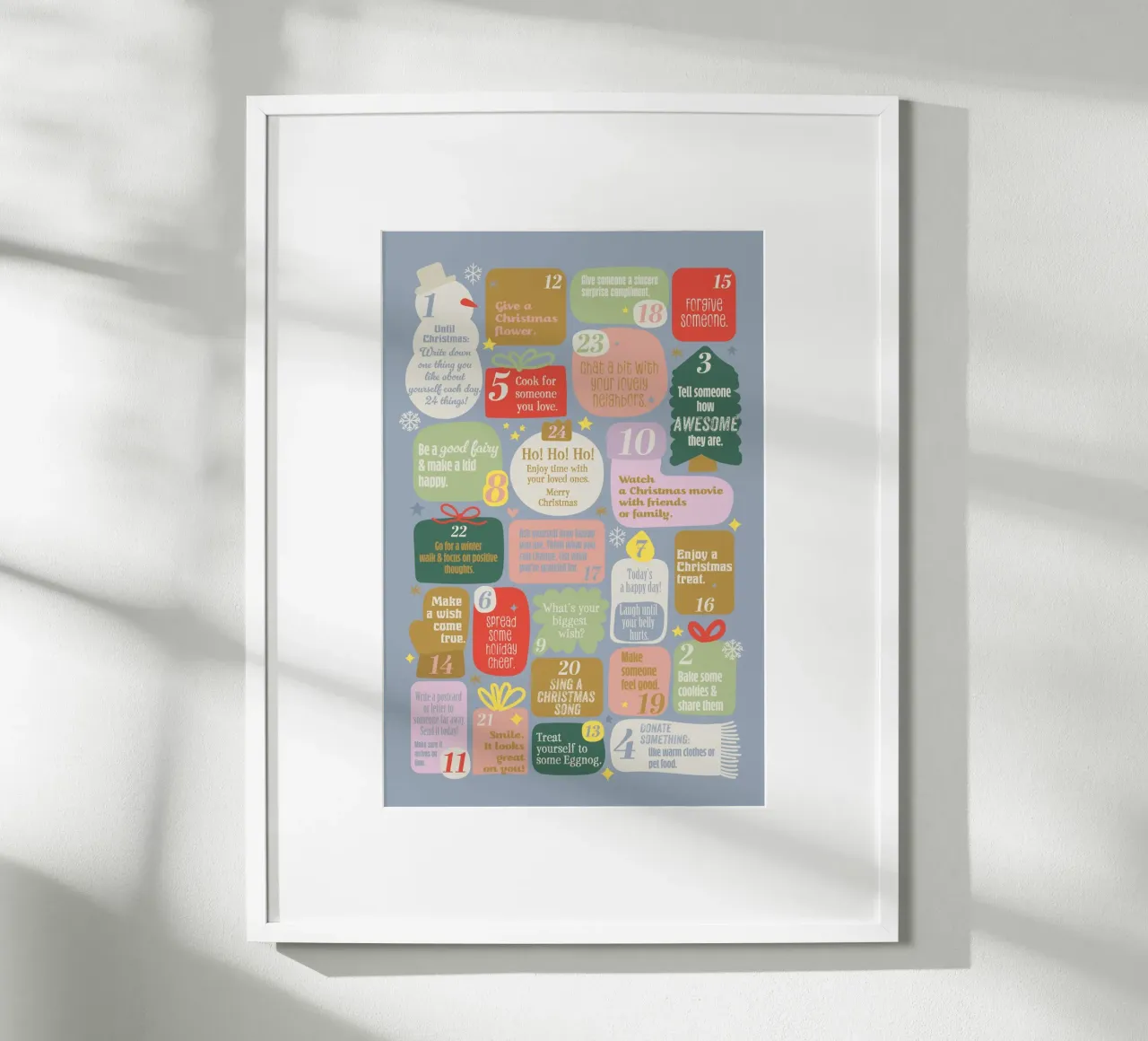Advent calendar.  Positive vibes. English poster with aluminum frame by Fraysein Design