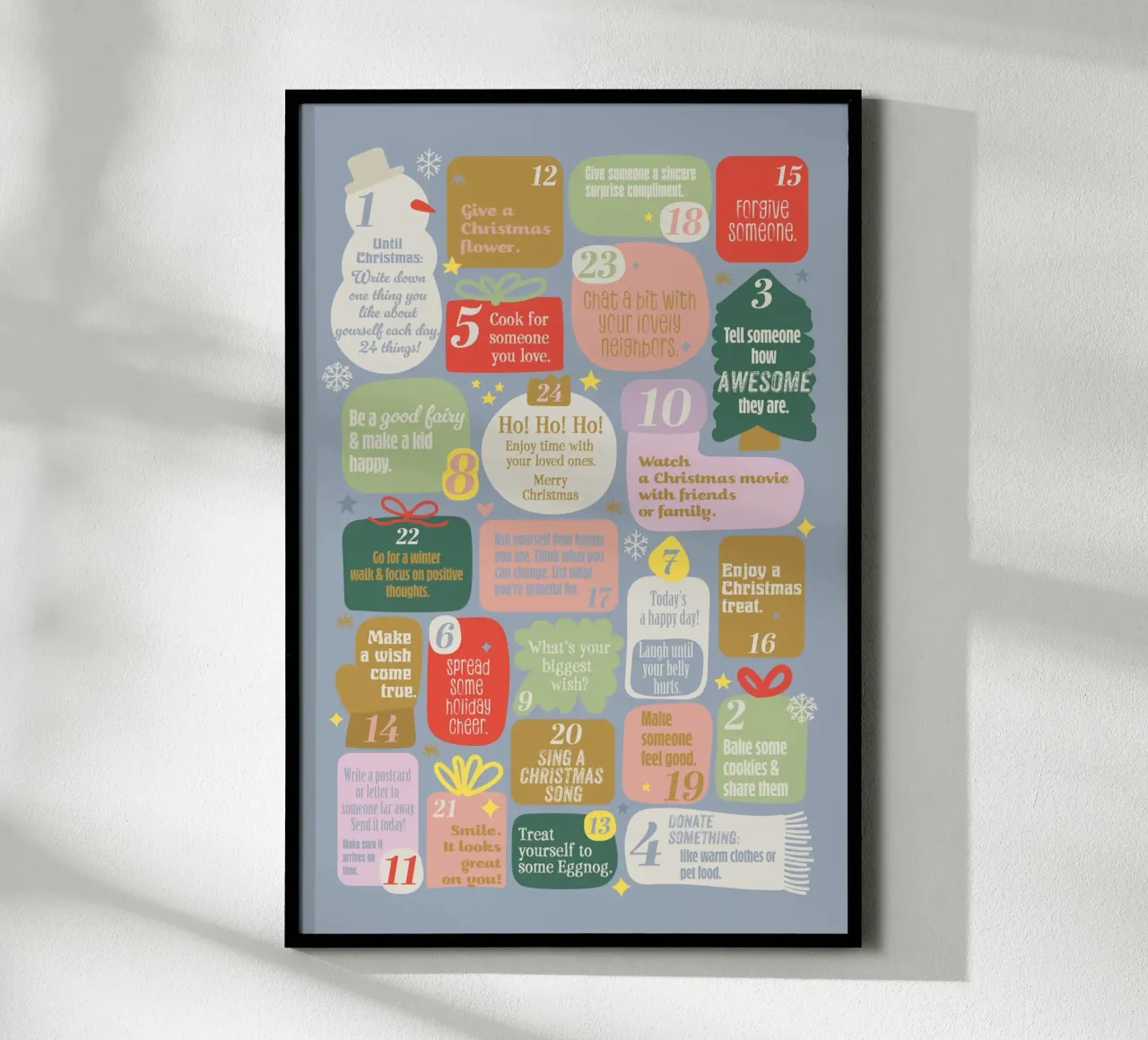 Advent calendar.  Positive vibes. English poster with aluminum frame by Fraysein Design