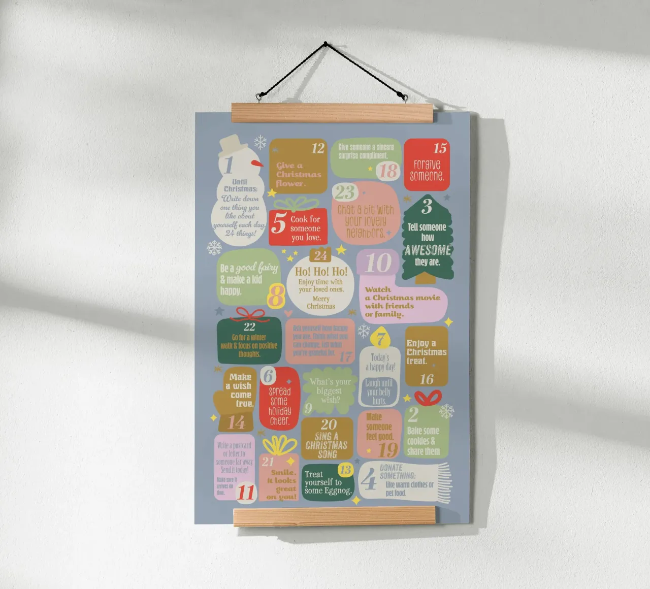 Advent calendar.  Positive vibes. English poster with aluminum frame by Fraysein Design