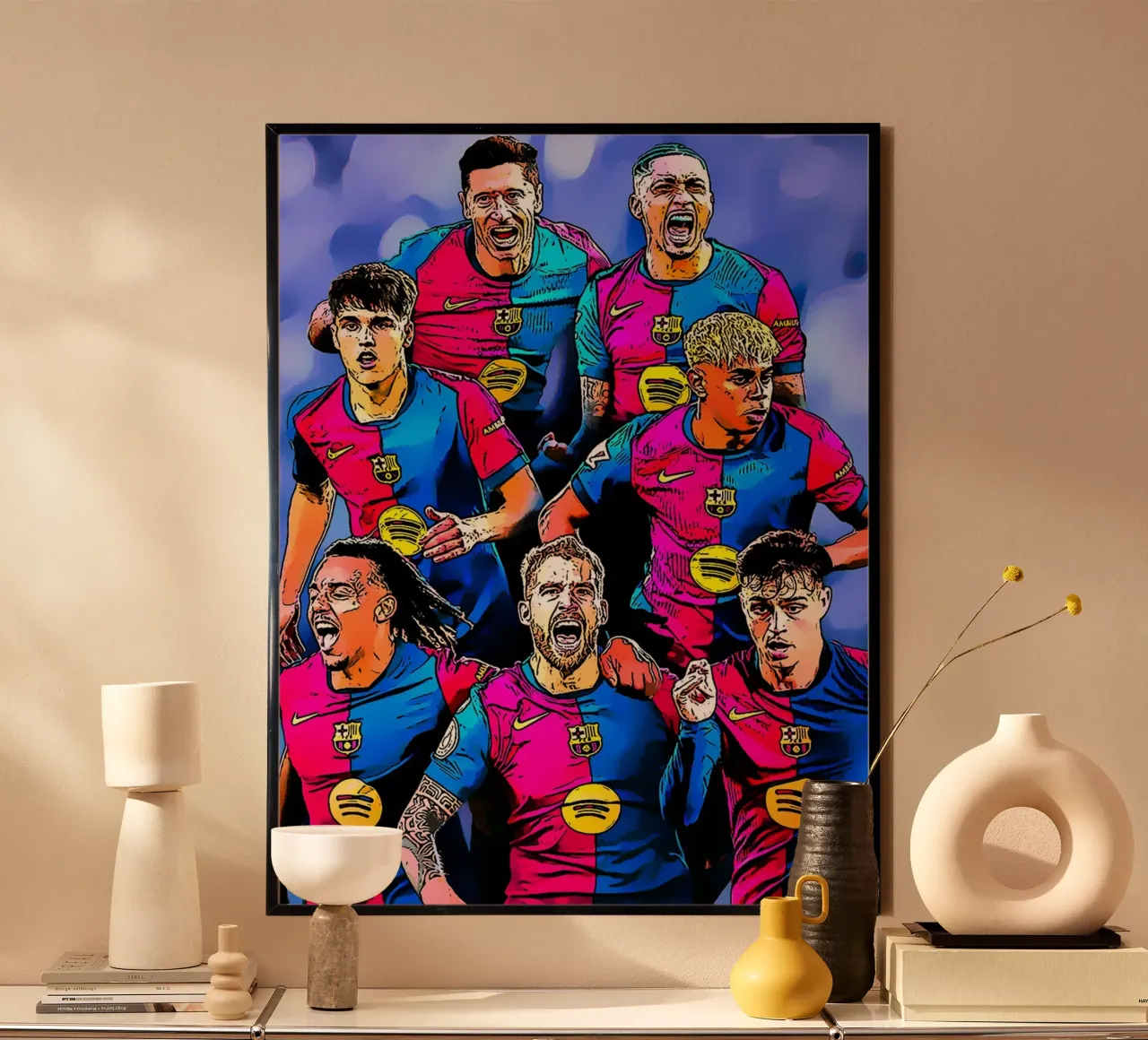 L'équipe de Barcelone avec un esprit combatif sur le terrain poster avec cadre en plastique de dark eagle