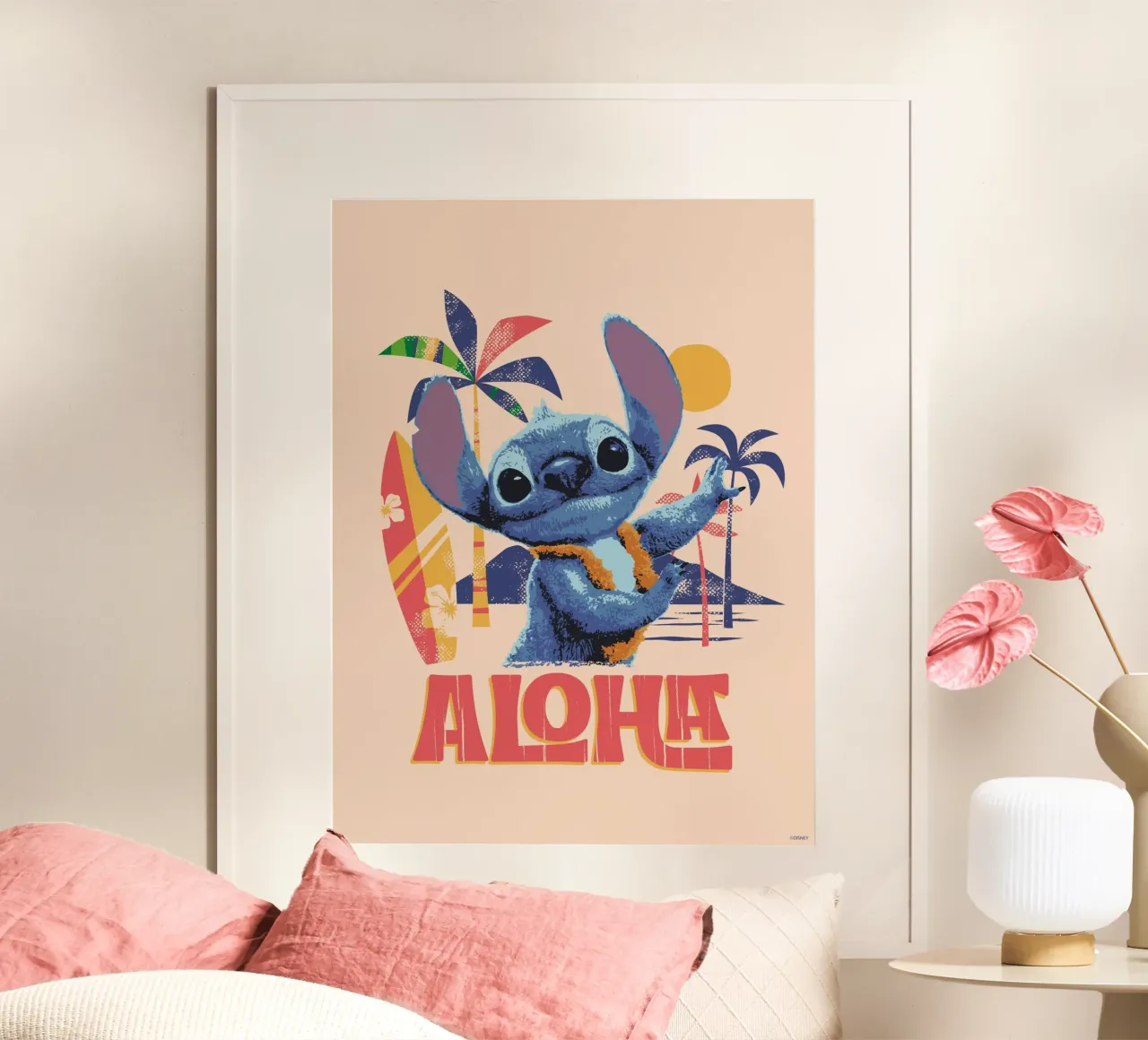 Stitch ALOHA beach Poster mit Aluminium Rahmen von Stitch