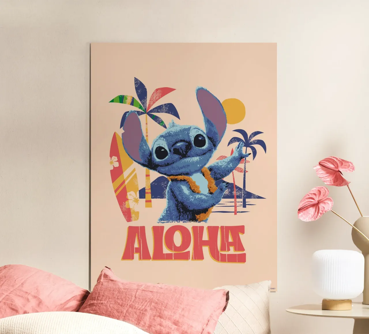 Stitch ALOHA beach Poster mit Aluminium Rahmen von Stitch