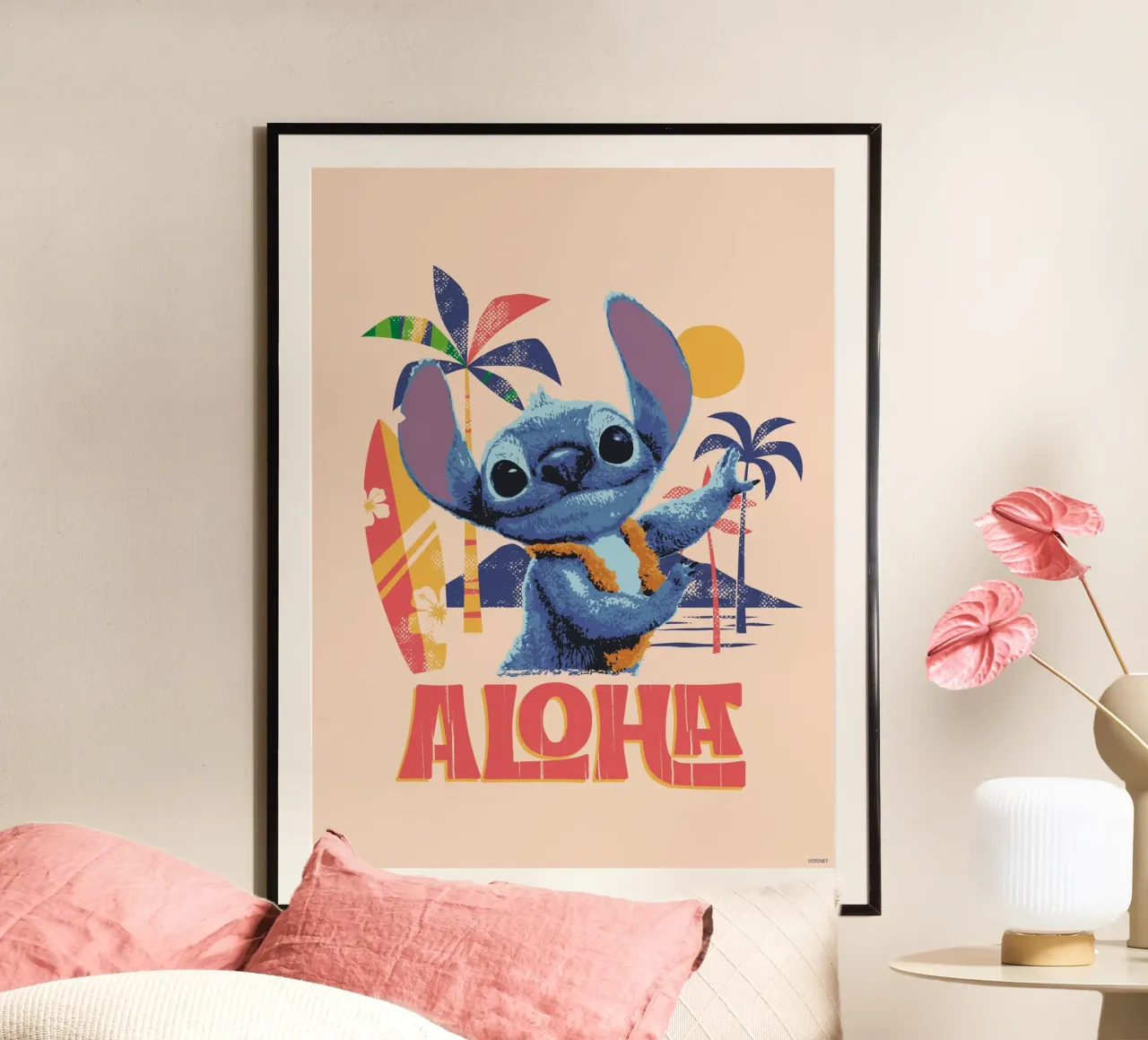 Stitch ALOHA beach Poster mit Aluminium Rahmen von Stitch