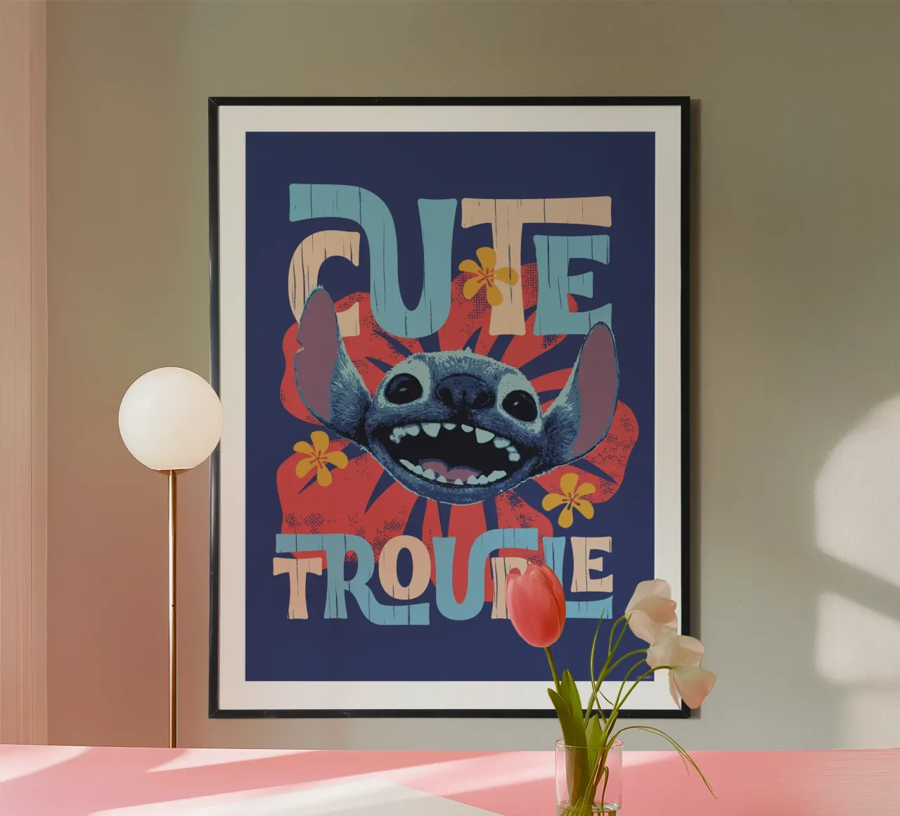 Stitch "cute trouble" III poster con telaio in alluminio da Stitch